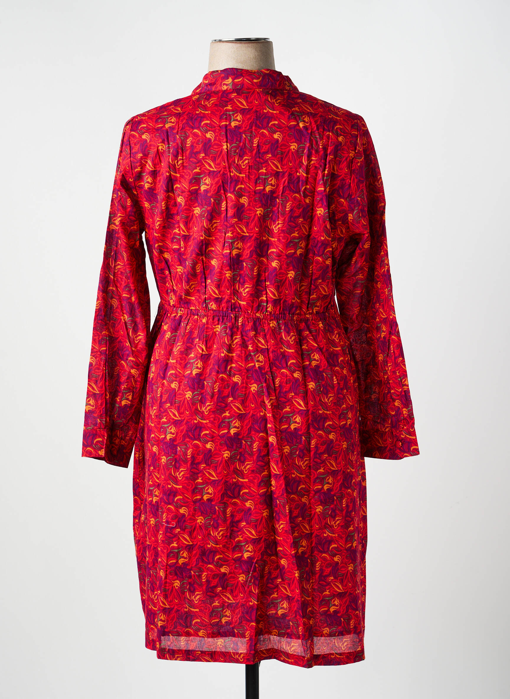 Robe mi-longue imprimé fantaisie manches longues rouge LA FIANCÉE femme