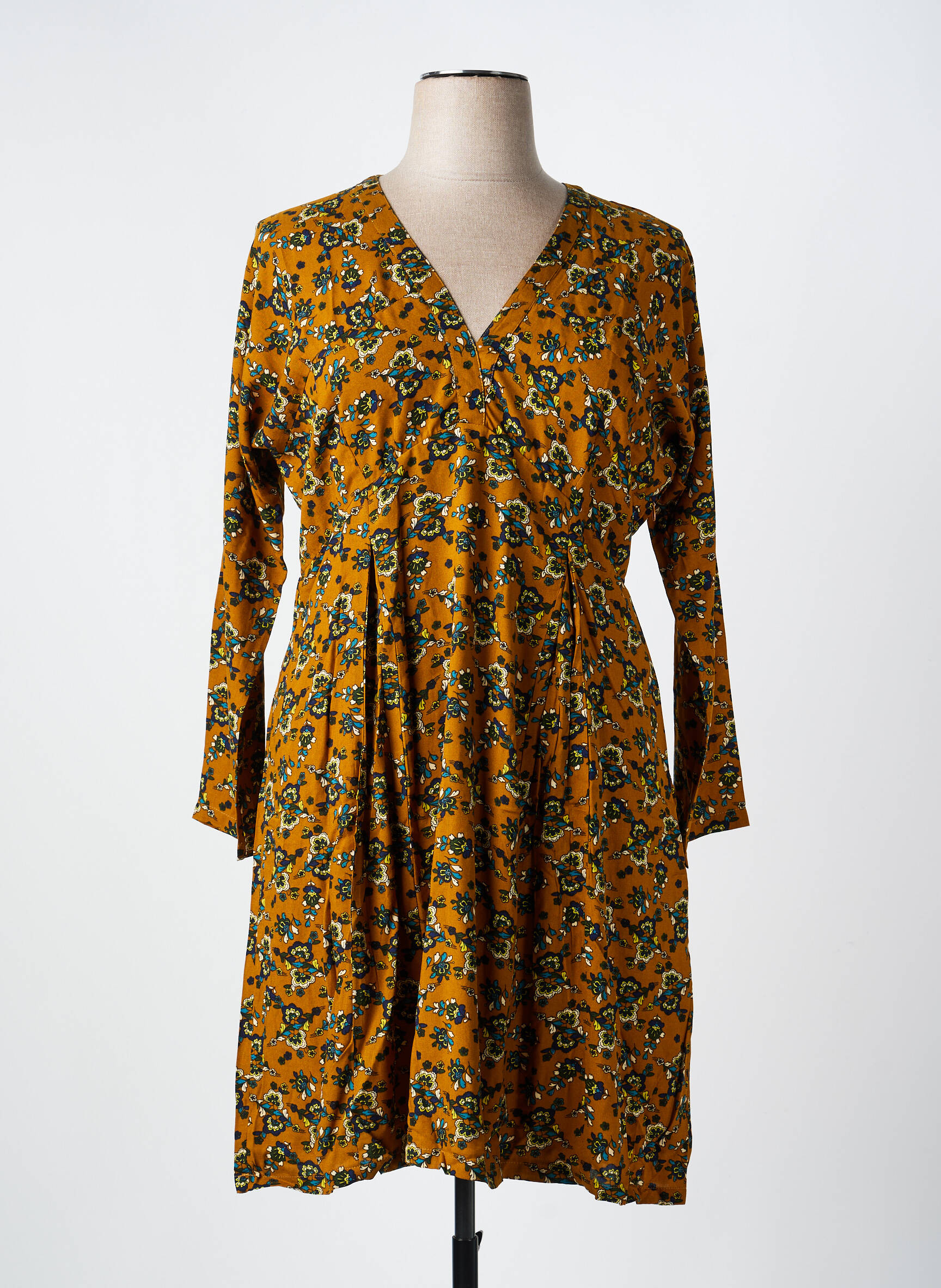 Robe mi-longue imprimé fantaisie manches longues jaune LA FIANCÉE femme