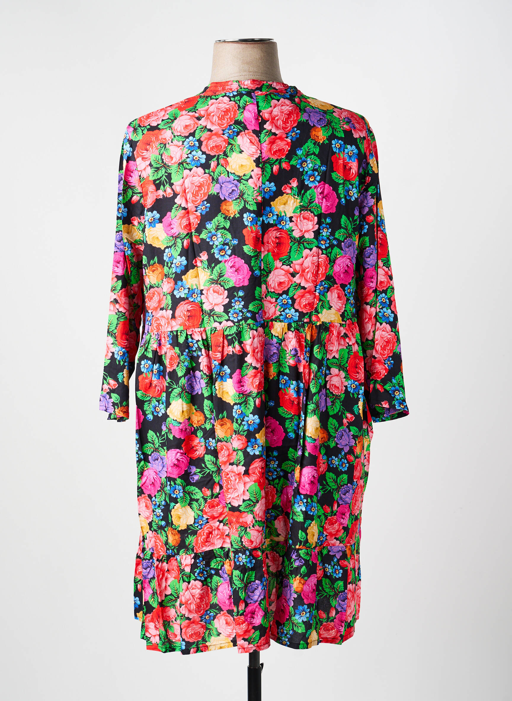 Robe mi-longue imprimé fleurs manches 3/4 noir LA FIANCÉE femme