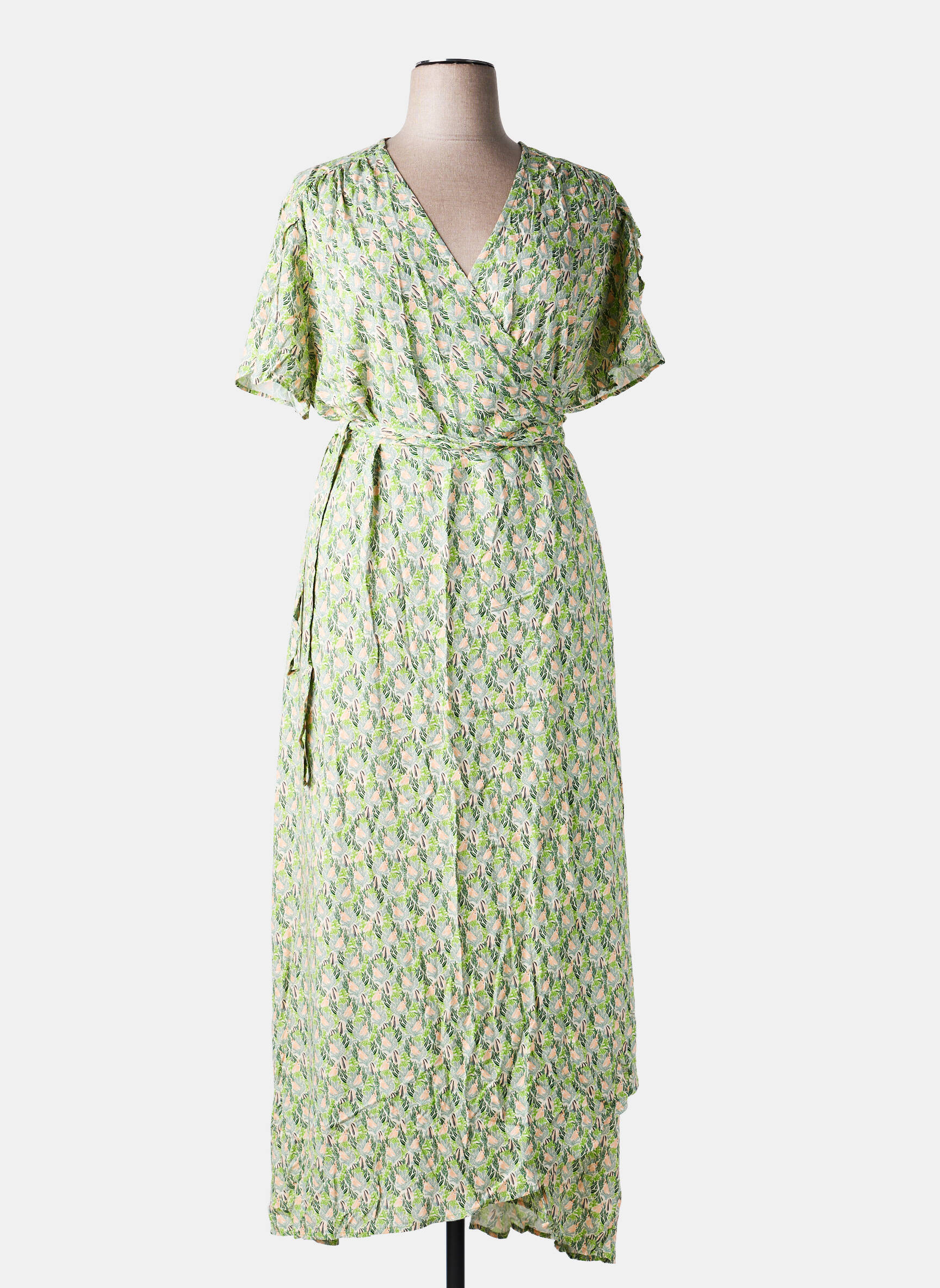 Robe mi-longue imprimé fantaisie manches courtes vert LA FIANCÉE femme