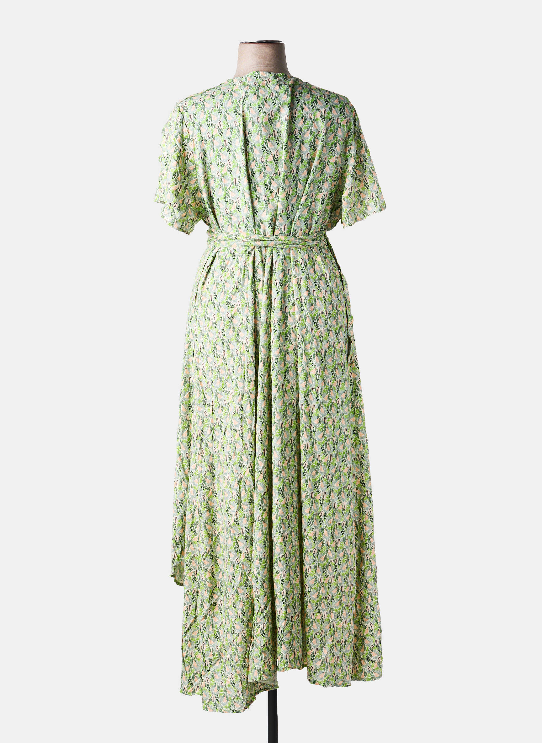 Robe mi-longue imprimé fantaisie manches courtes vert LA FIANCÉE femme