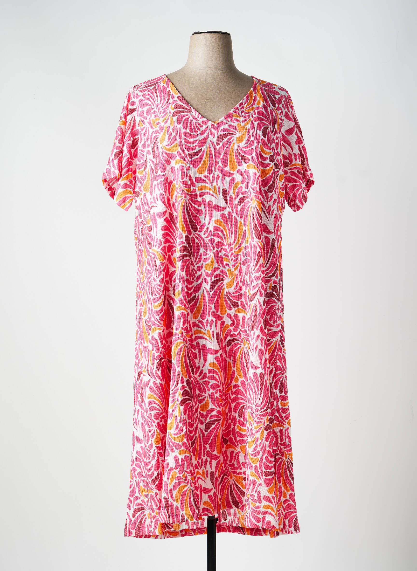 Robe longue imprimé fantaisie manches courtes rose LA FIANCÉE femme