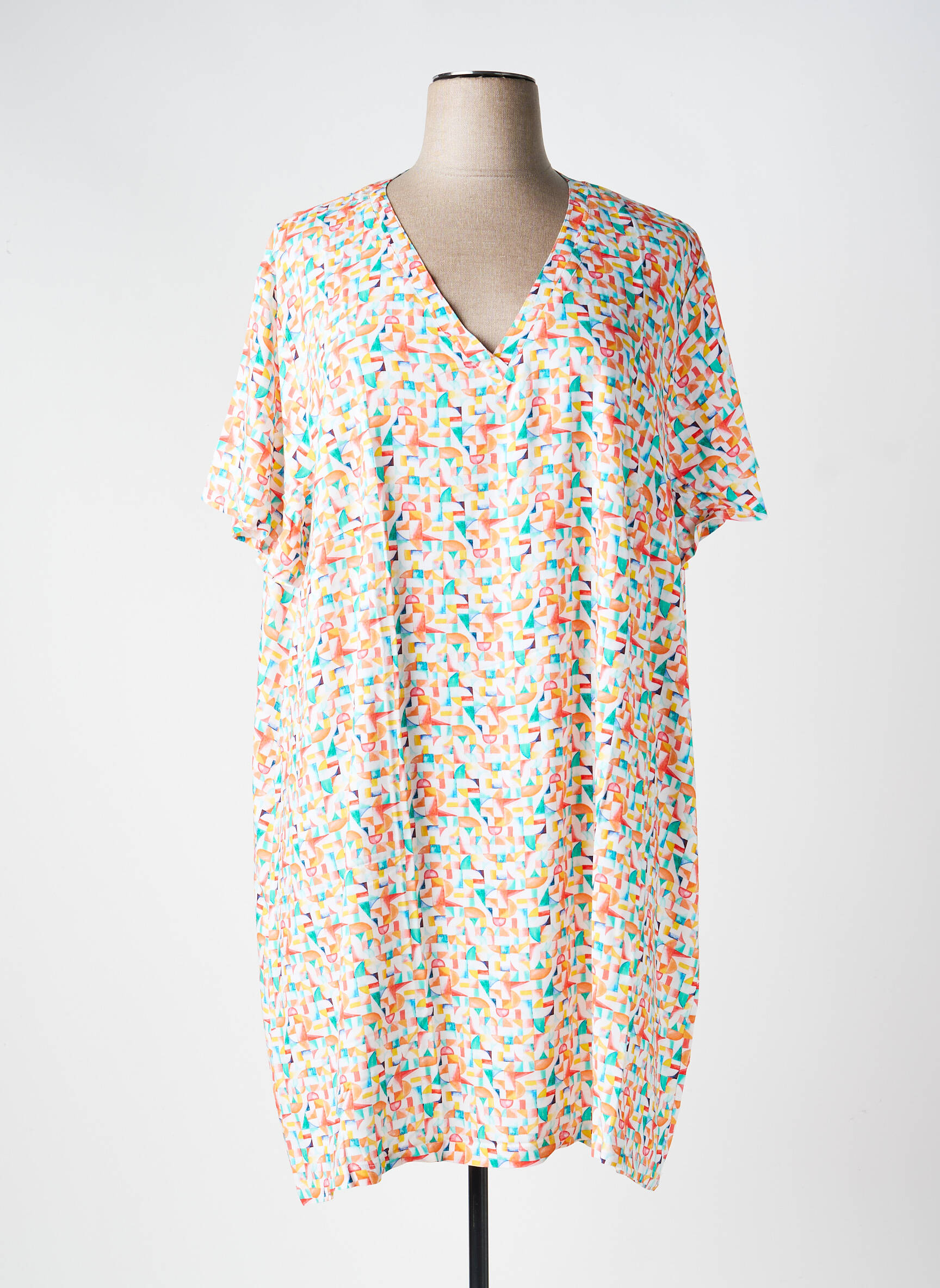 Robe mi-longue imprimé fantaisie manches courtes blanc LA FIANCÉE femme