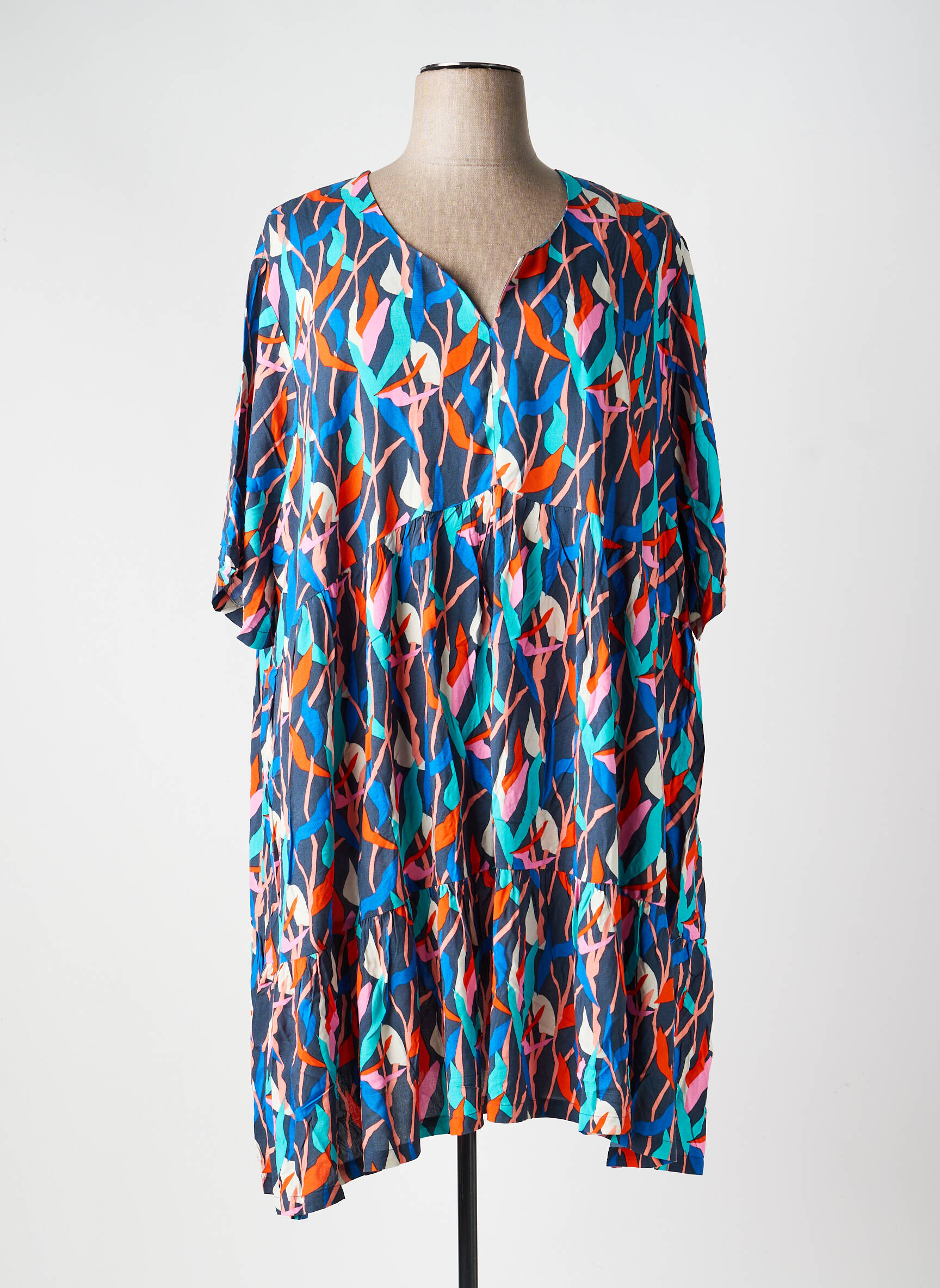 Robe mi-longue imprimé fantaisie manches courtes bleu LA FIANCÉE femme