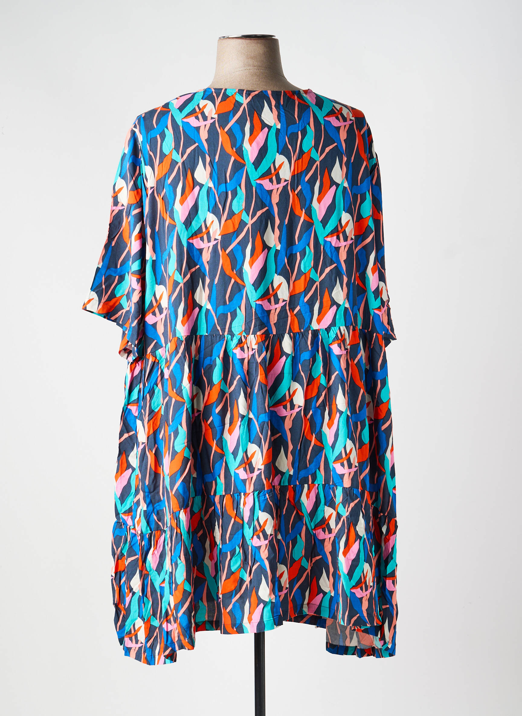 Robe mi-longue imprimé fantaisie manches courtes bleu LA FIANCÉE femme