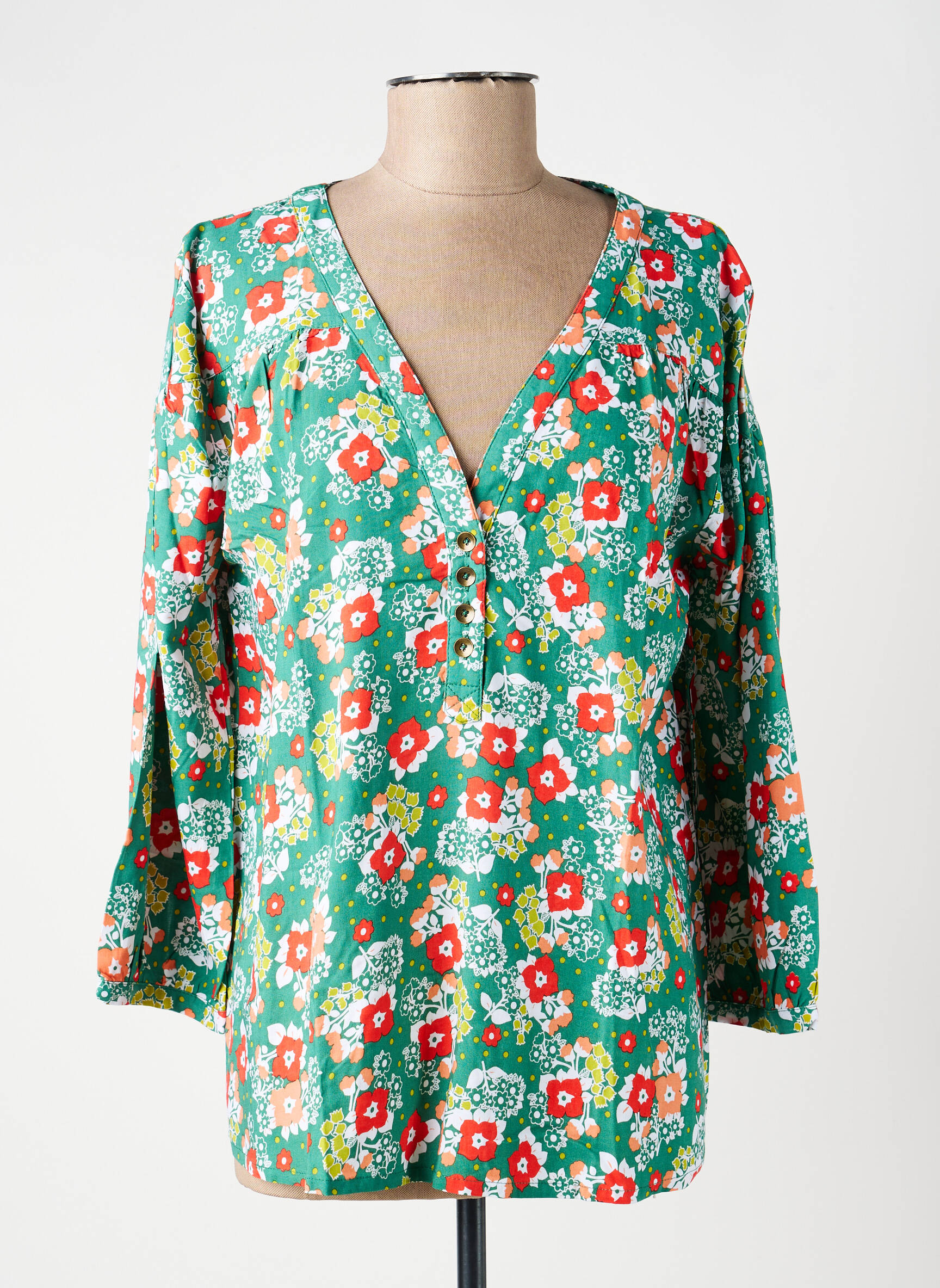 Blouse imprimé fleurs manches longues vert PRINCESSE NOMADE femme