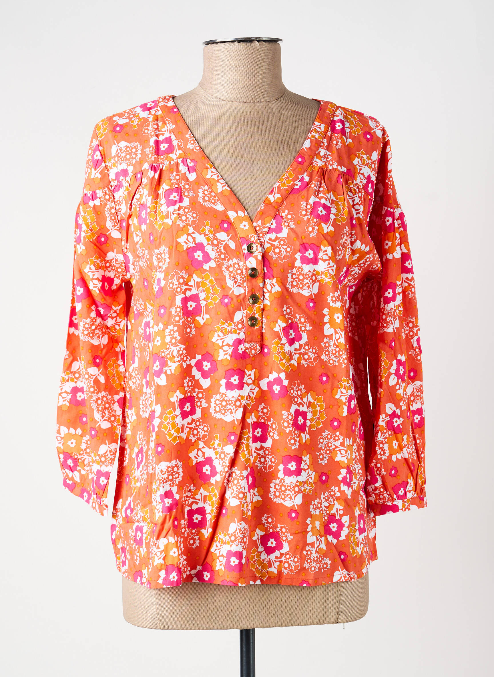 Blouse imprimé fleurs manches 3/4 orange PRINCESSE NOMADE femme