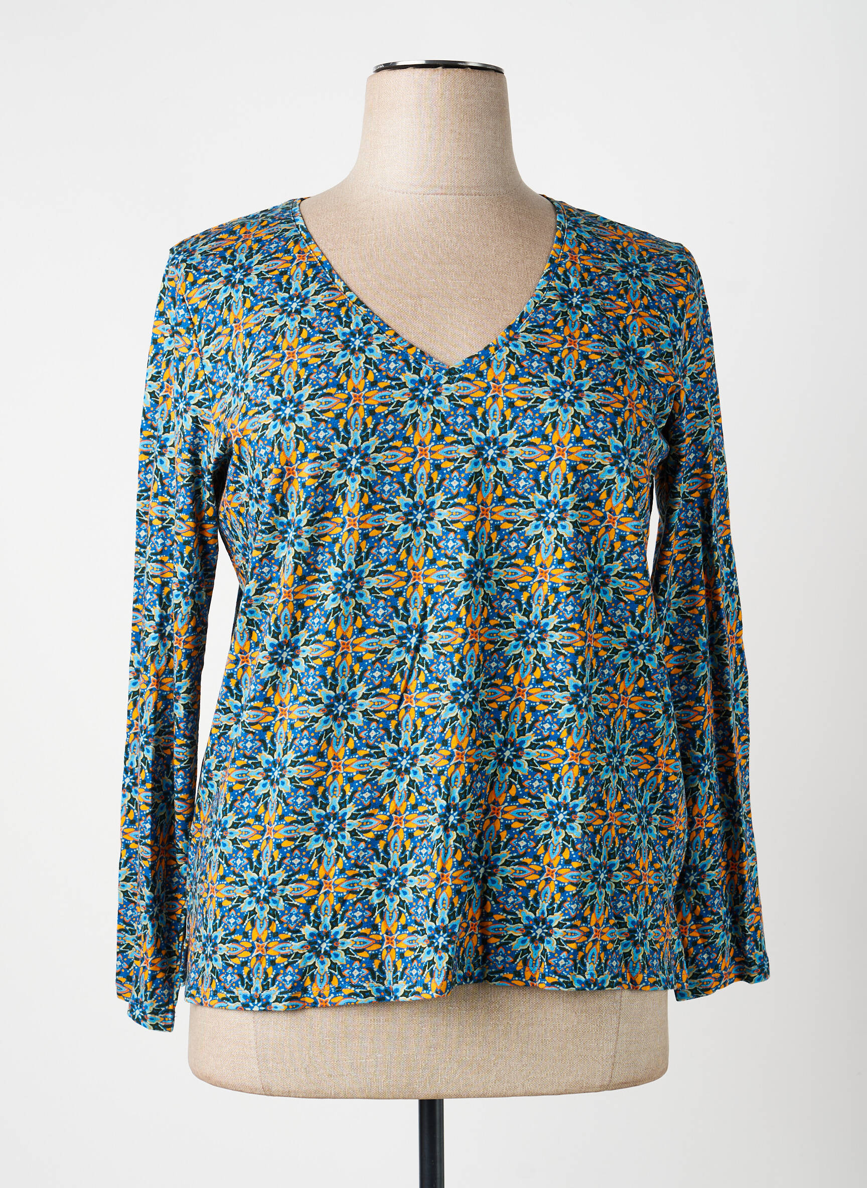 Top imprimé fantaisie manches longues bleu LA FIANCÉE femme