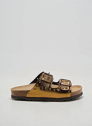 Mules/sabots tissage satiné bout rond marron REQINS fille