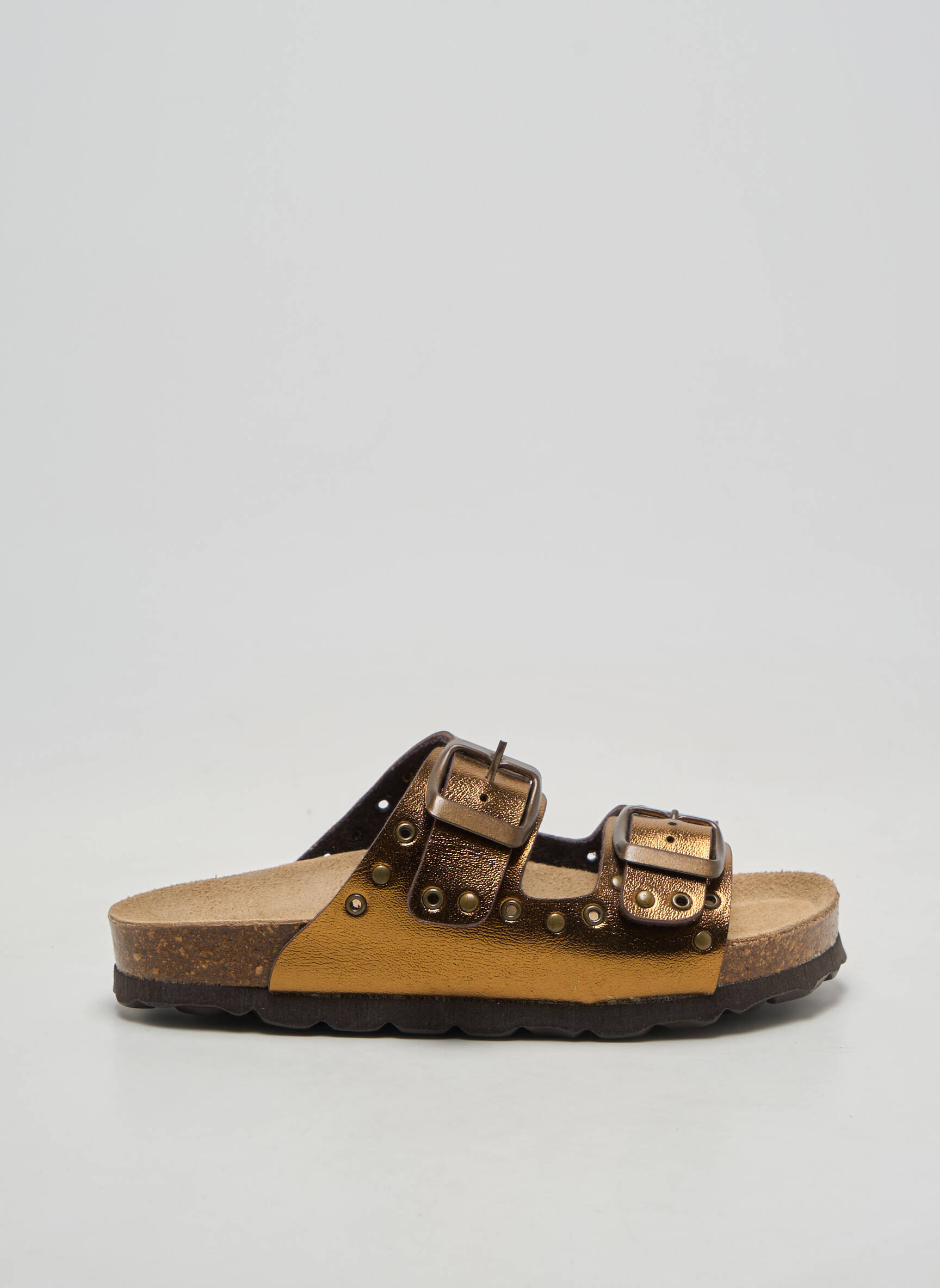 Mules/sabots tissage satiné bout rond marron REQINS fille