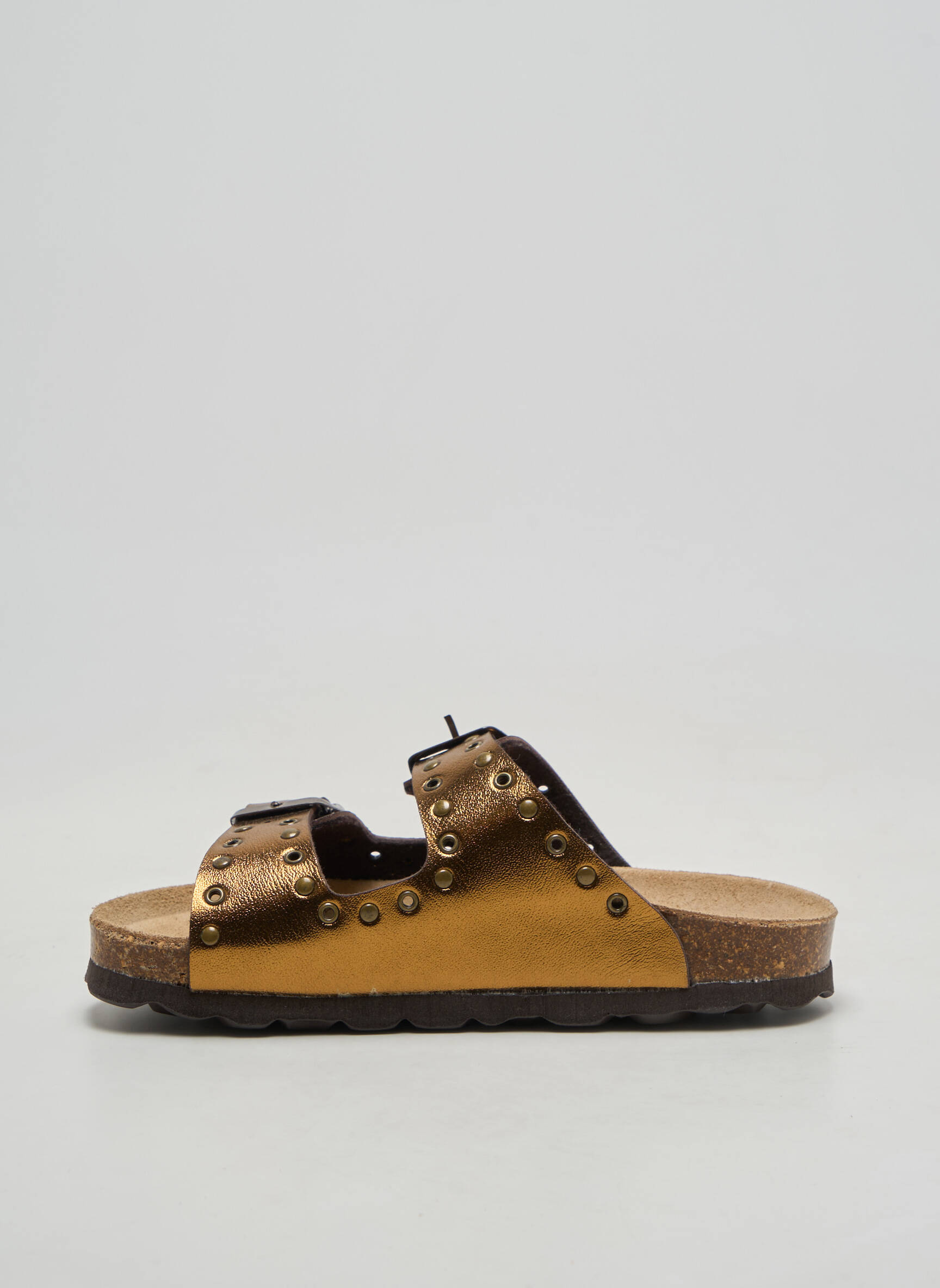 Mules/sabots tissage satiné bout rond marron REQINS fille