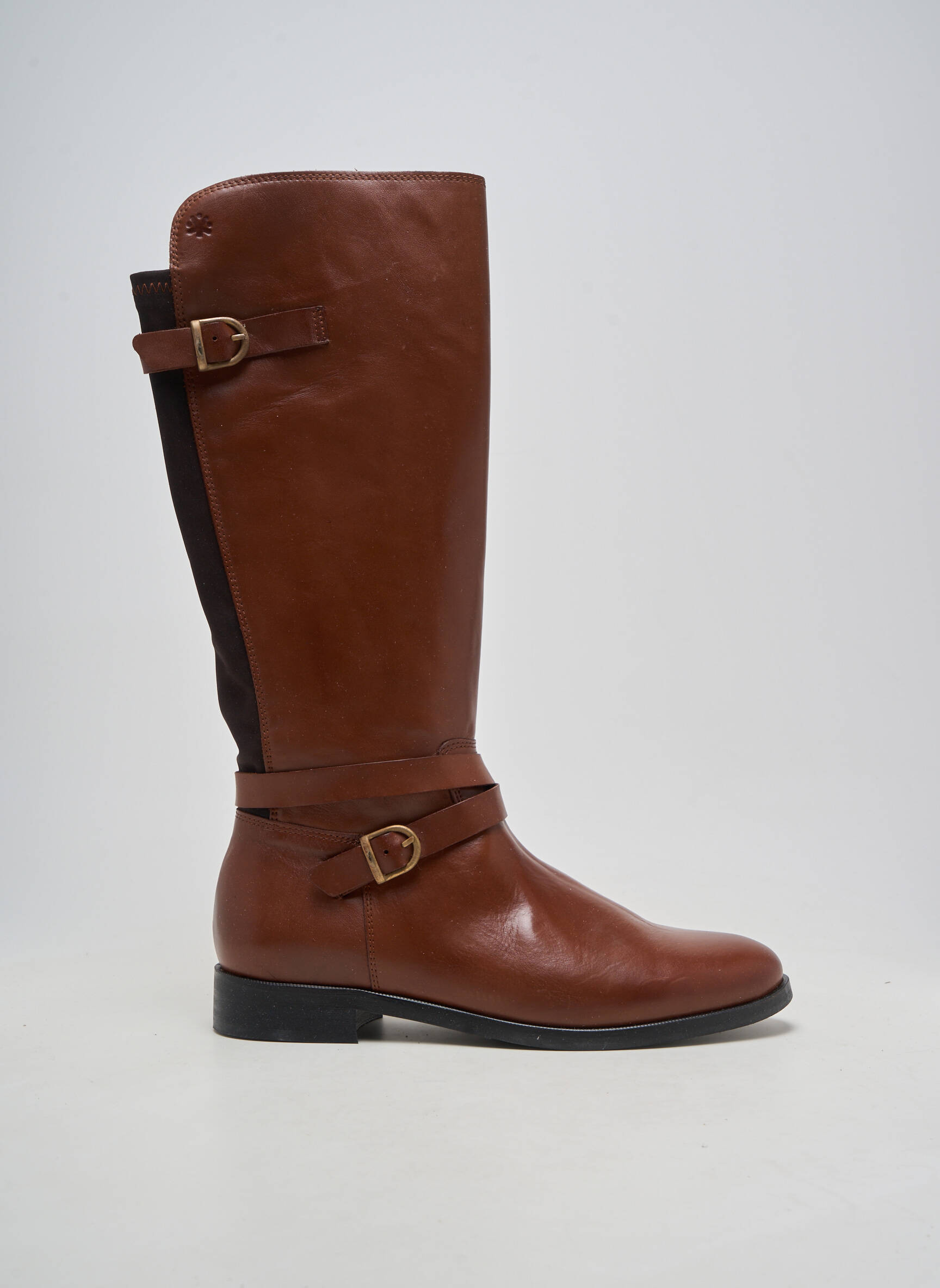 Bottes matière lisse talon plat jusqu'à 3cm marron ACEBOS femme