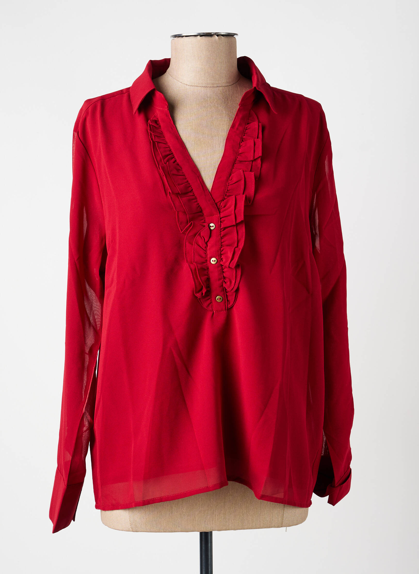 Blouse poignets boutonnés avec fente manches longues rouge LA FIANCÉE femme
