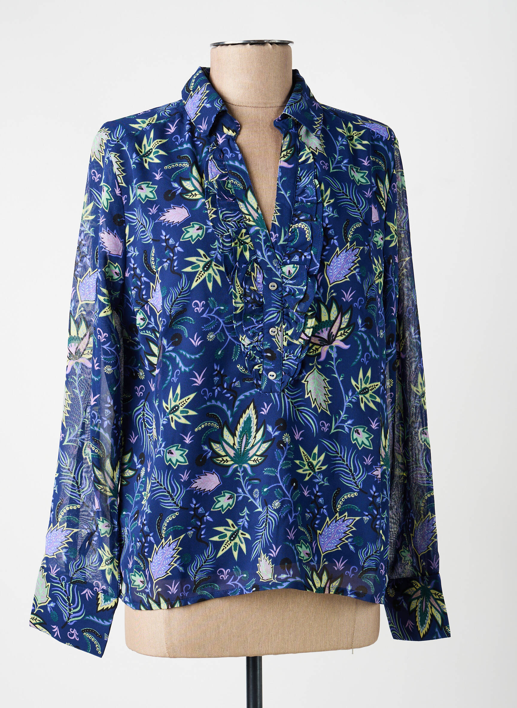 Blouse légère et transparente manches longues bleu LA FIANCÉE femme