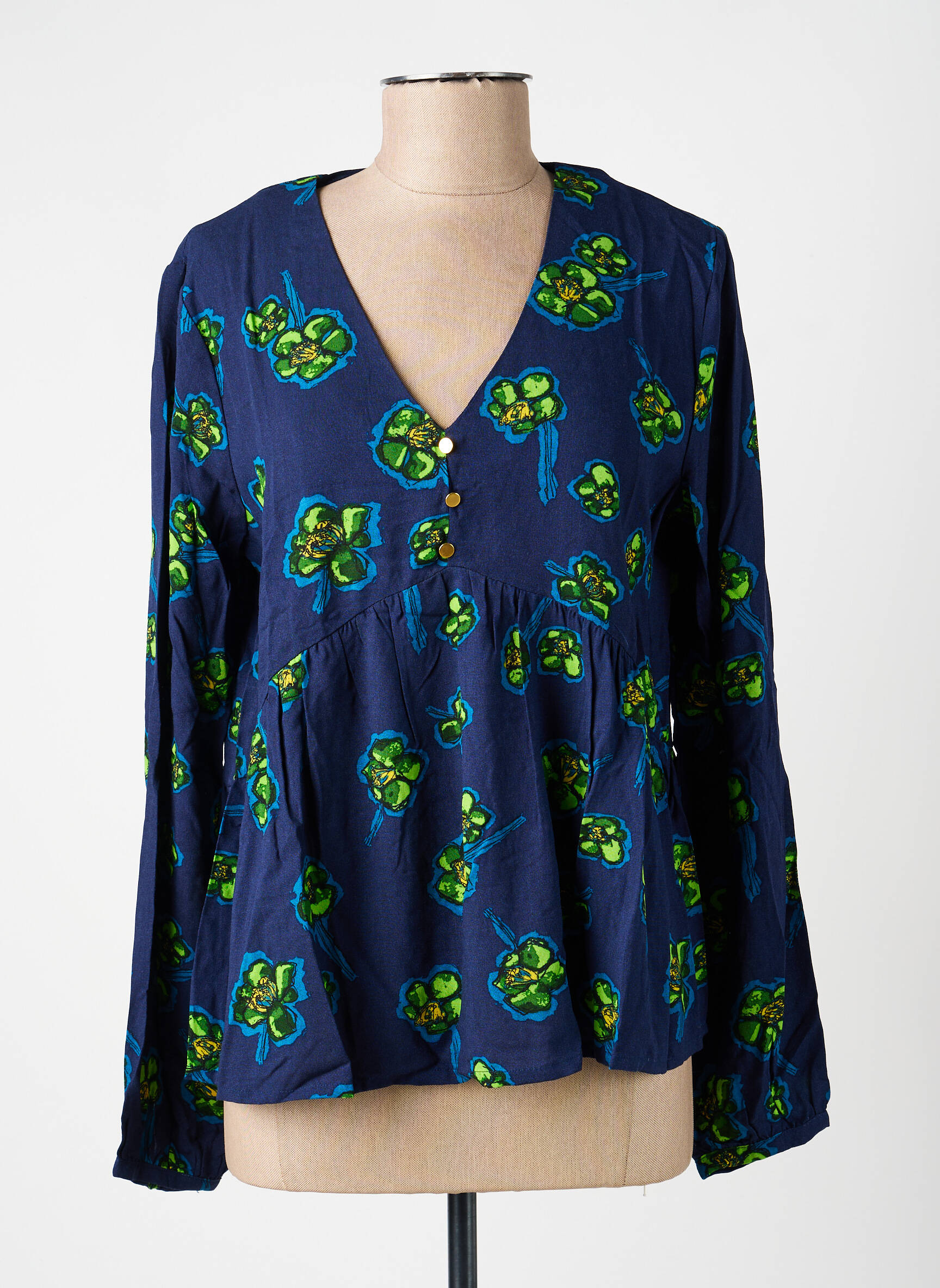 Blouse imprimé fantaisie manches longues bleu LA FIANCÉE femme