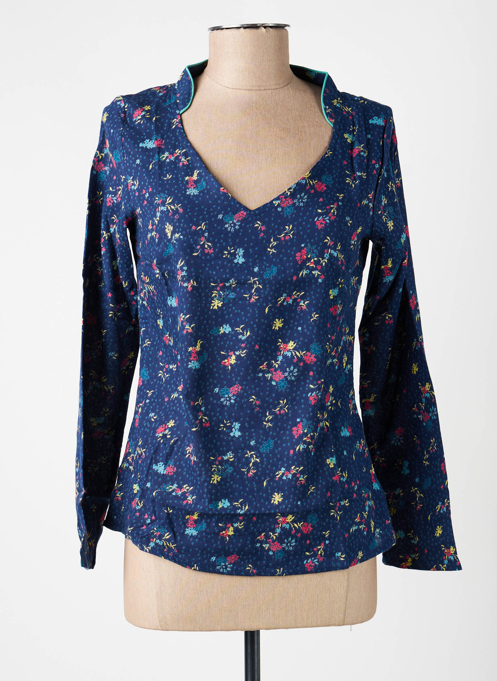 Blouse imprimé fleurs manches longues bleu LA FIANCEE DU MEKONG femme