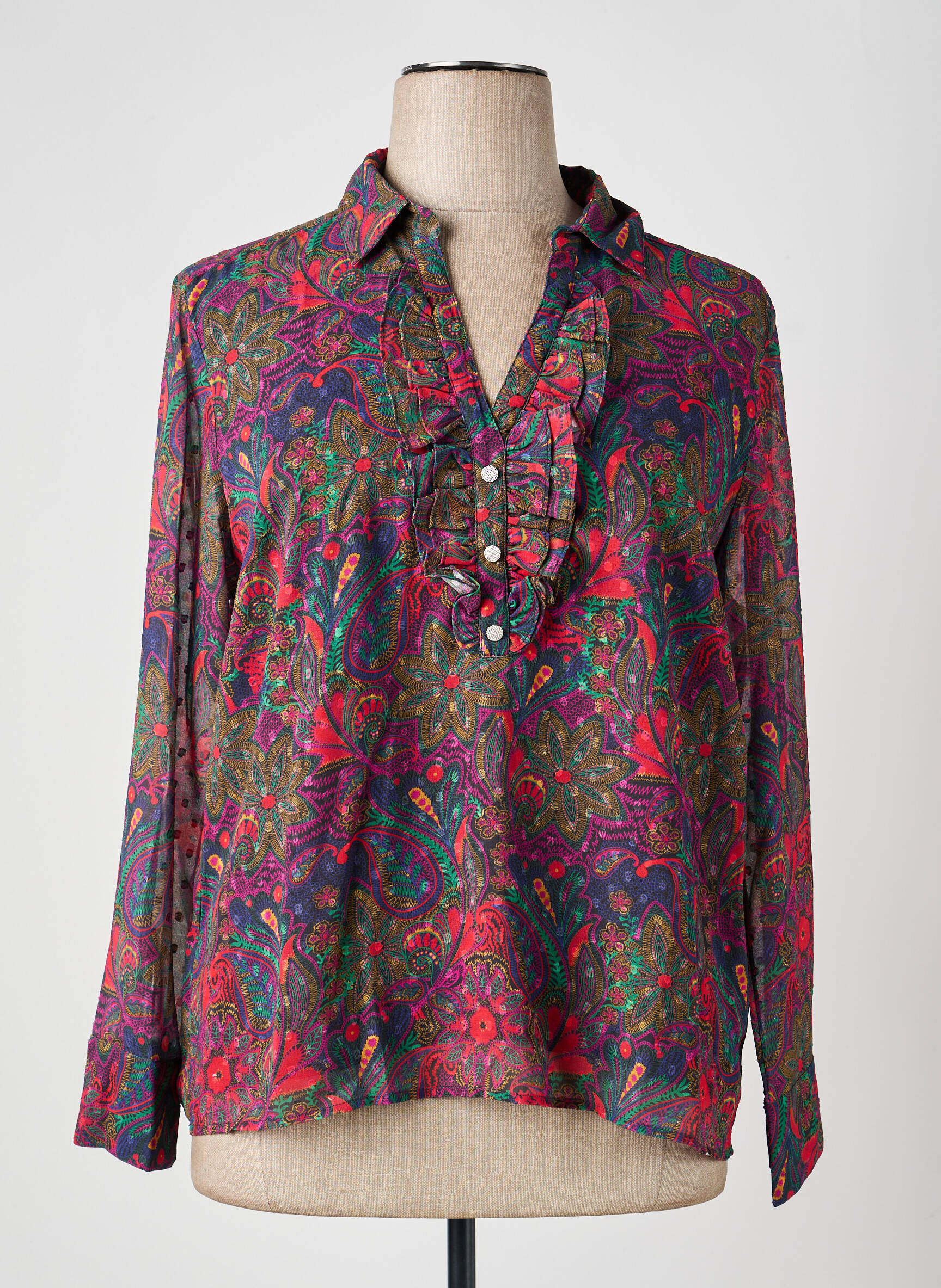 Blouse imprimé fantaisie manches longues bleu LA FIANCEE DU MEKONG femme