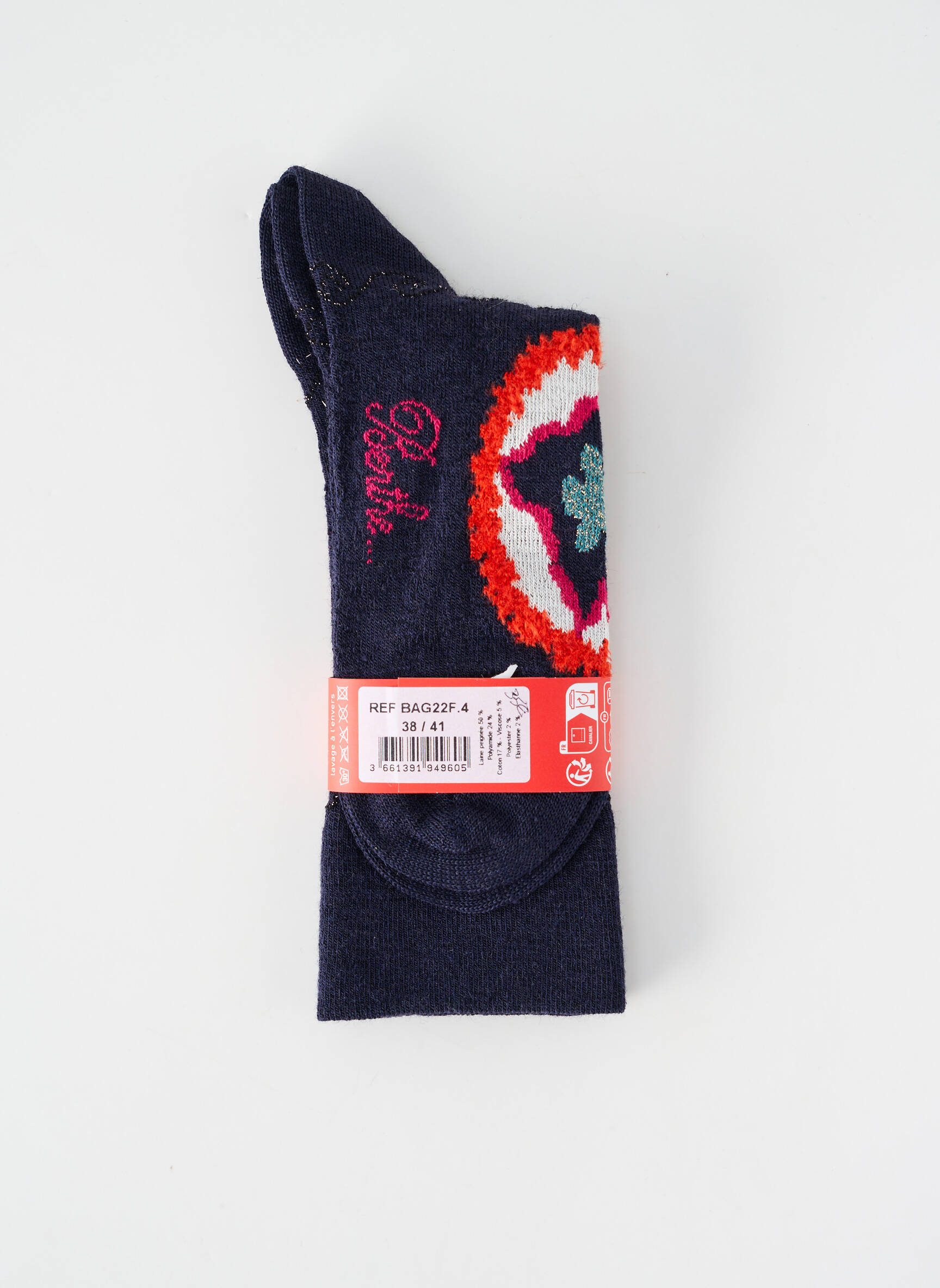 Chaussettes imprimé fantaisie bleu BERTHE AUX GRANDS PIEDS femme