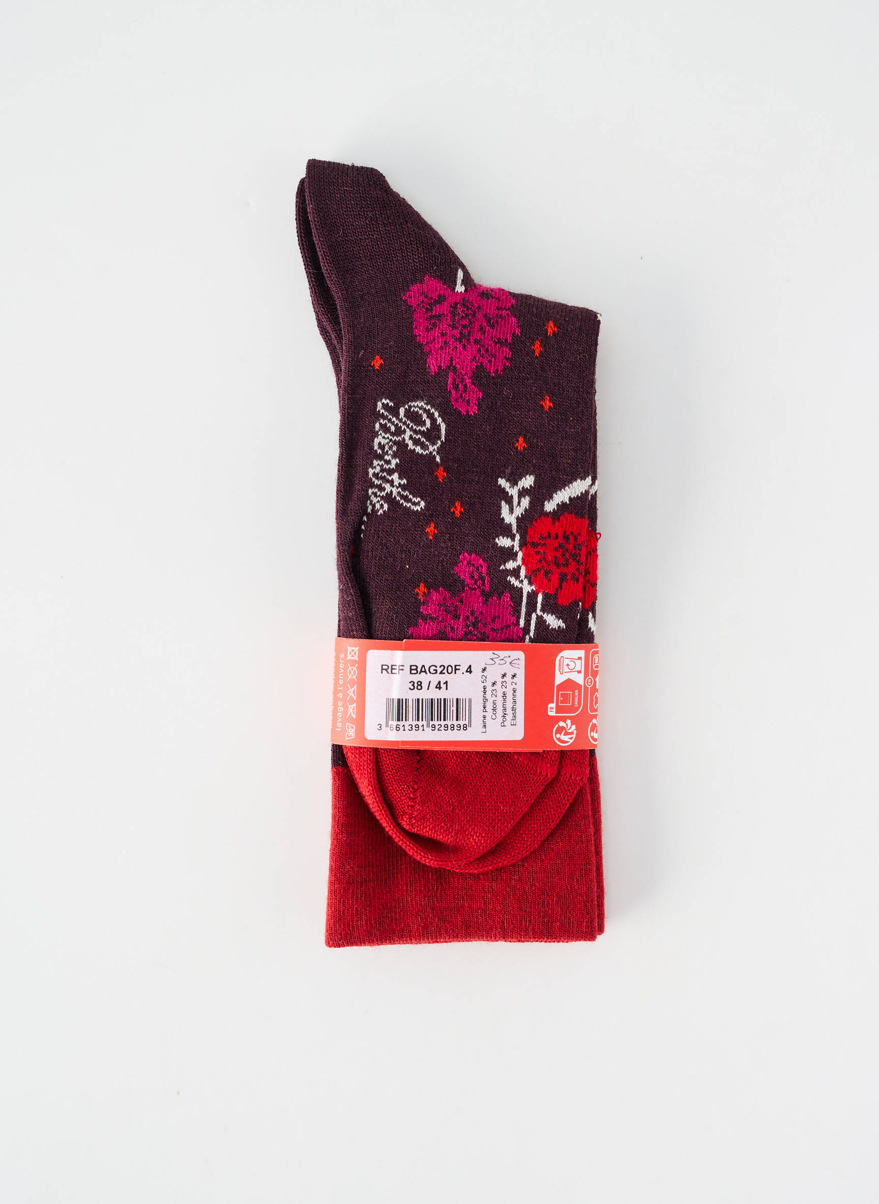 Chaussettes imprimé fantaisie rouge BERTHE AUX GRANDS PIEDS femme