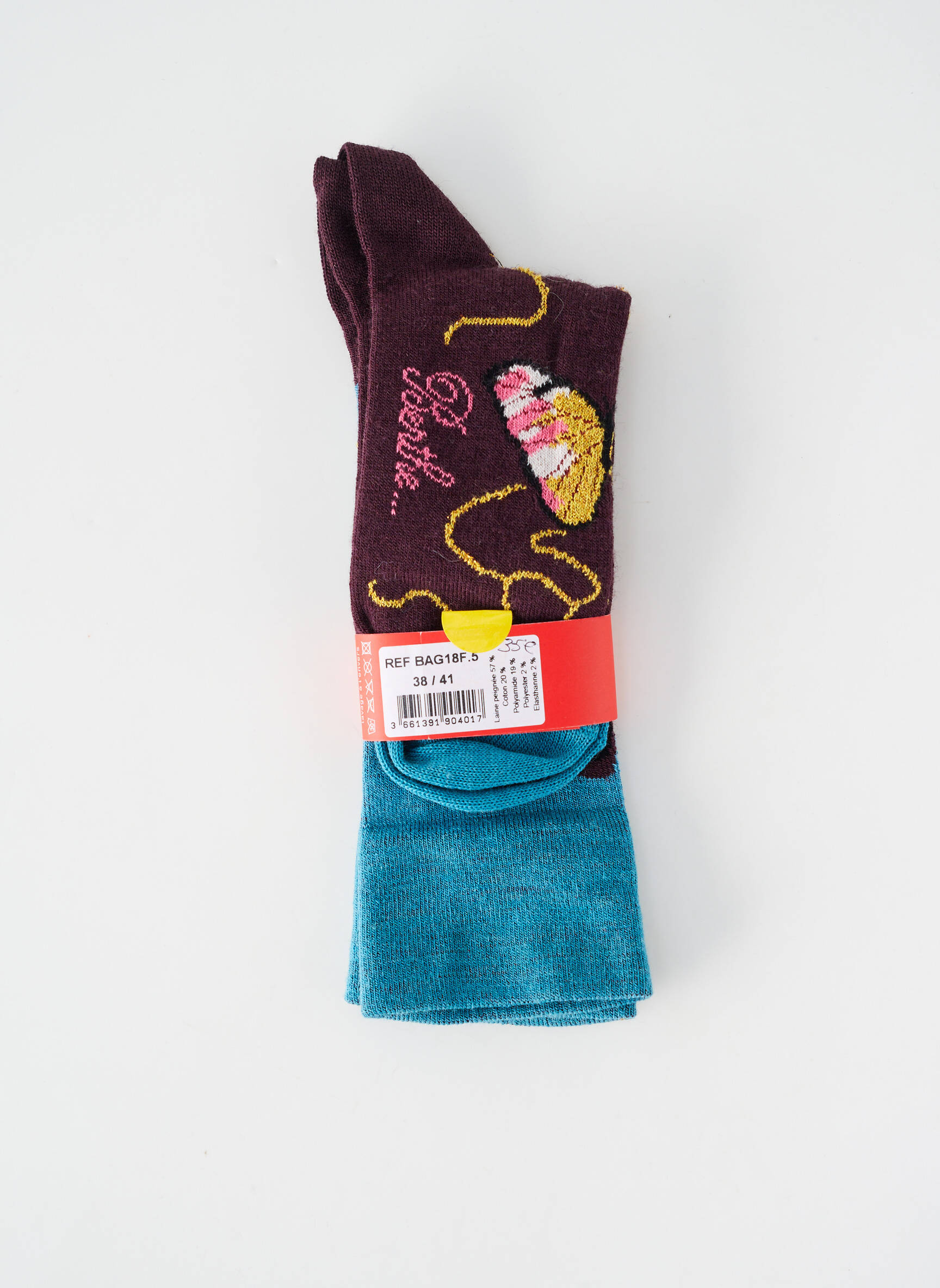 Chaussettes imprimé fantaisie bleu BERTHE AUX GRANDS PIEDS femme