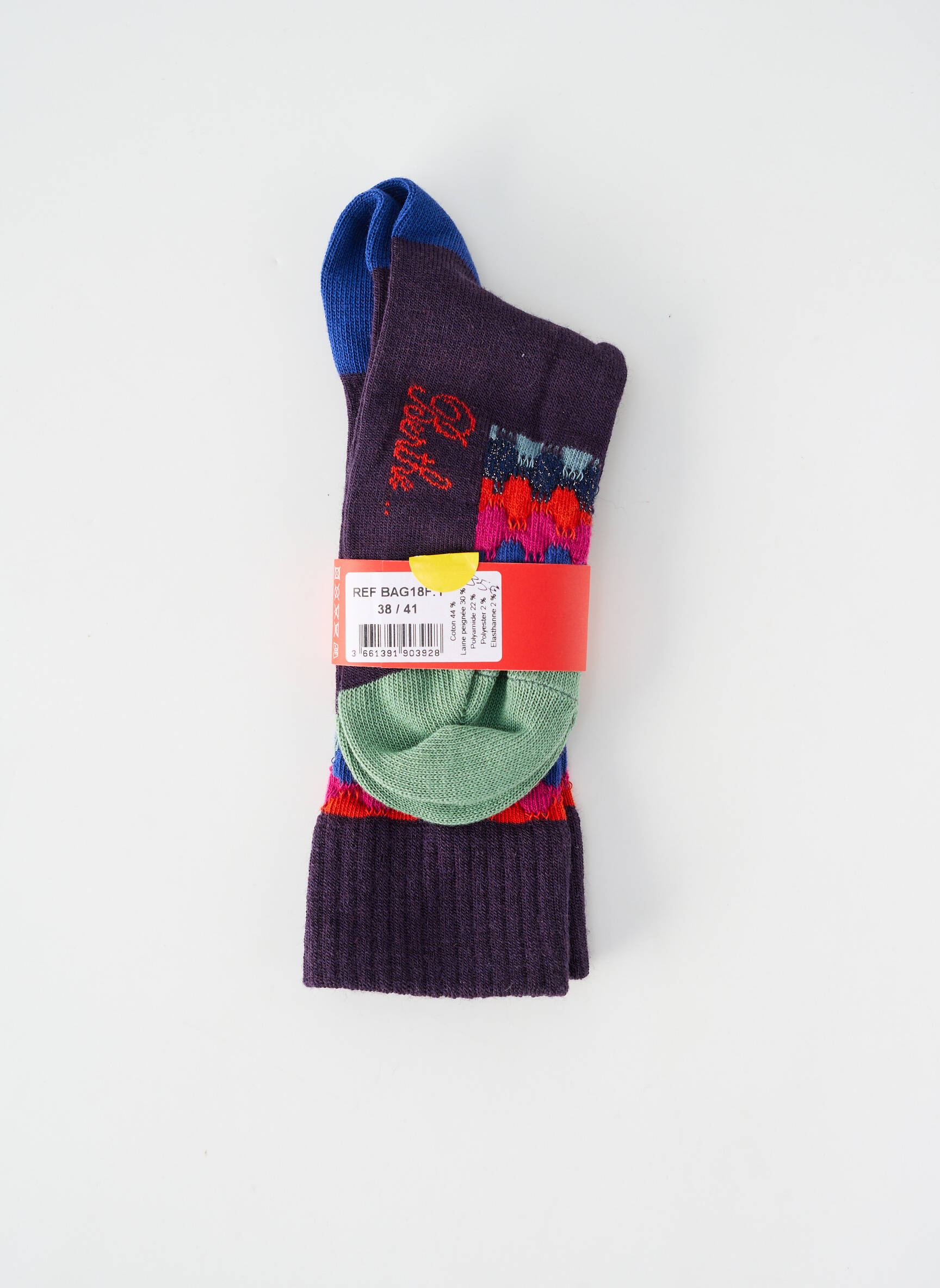 Chaussettes imprimé fantaisie violet BERTHE AUX GRANDS PIEDS femme