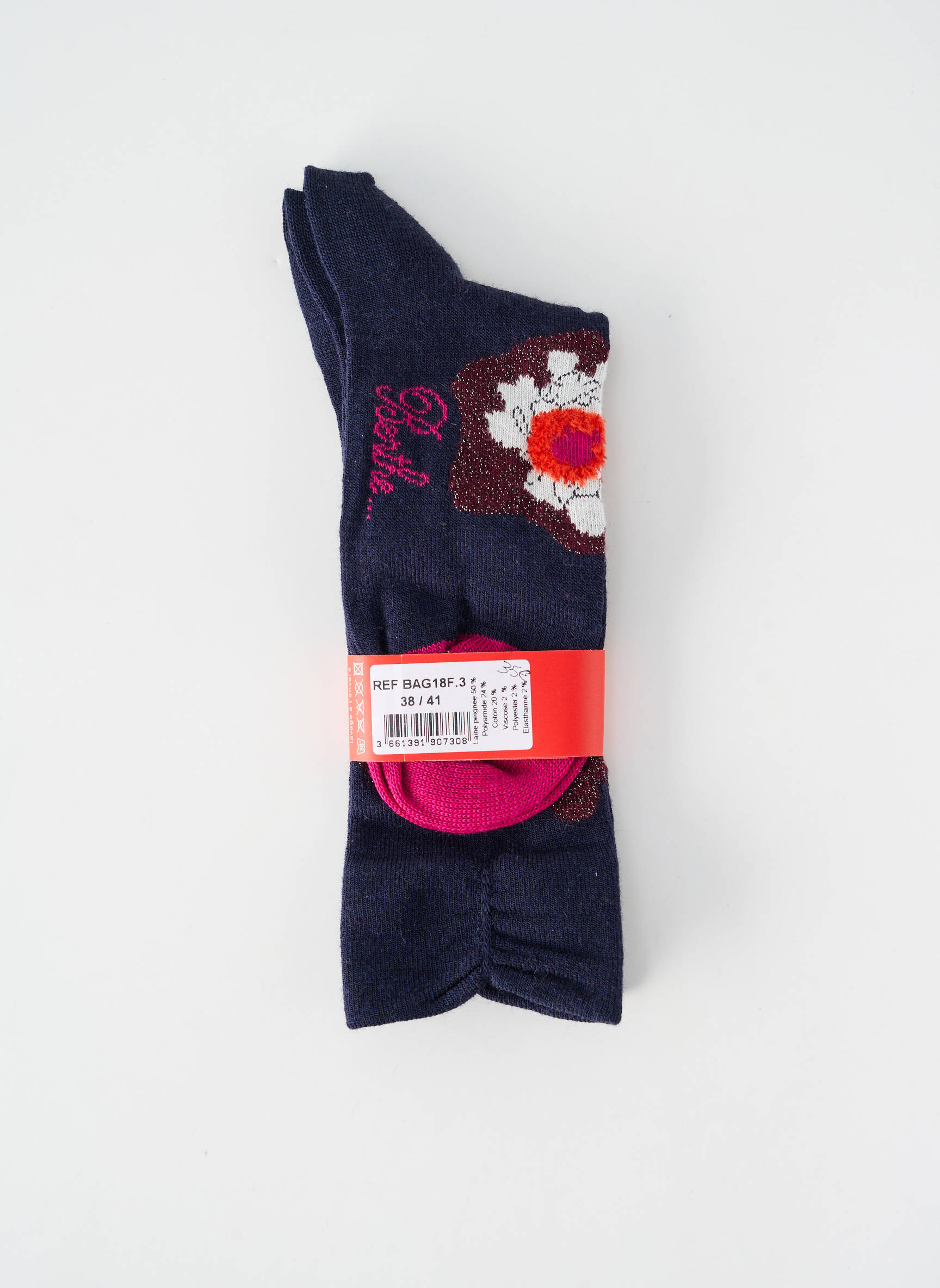 Chaussettes imprimé fantaisie bleu BERTHE AUX GRANDS PIEDS femme