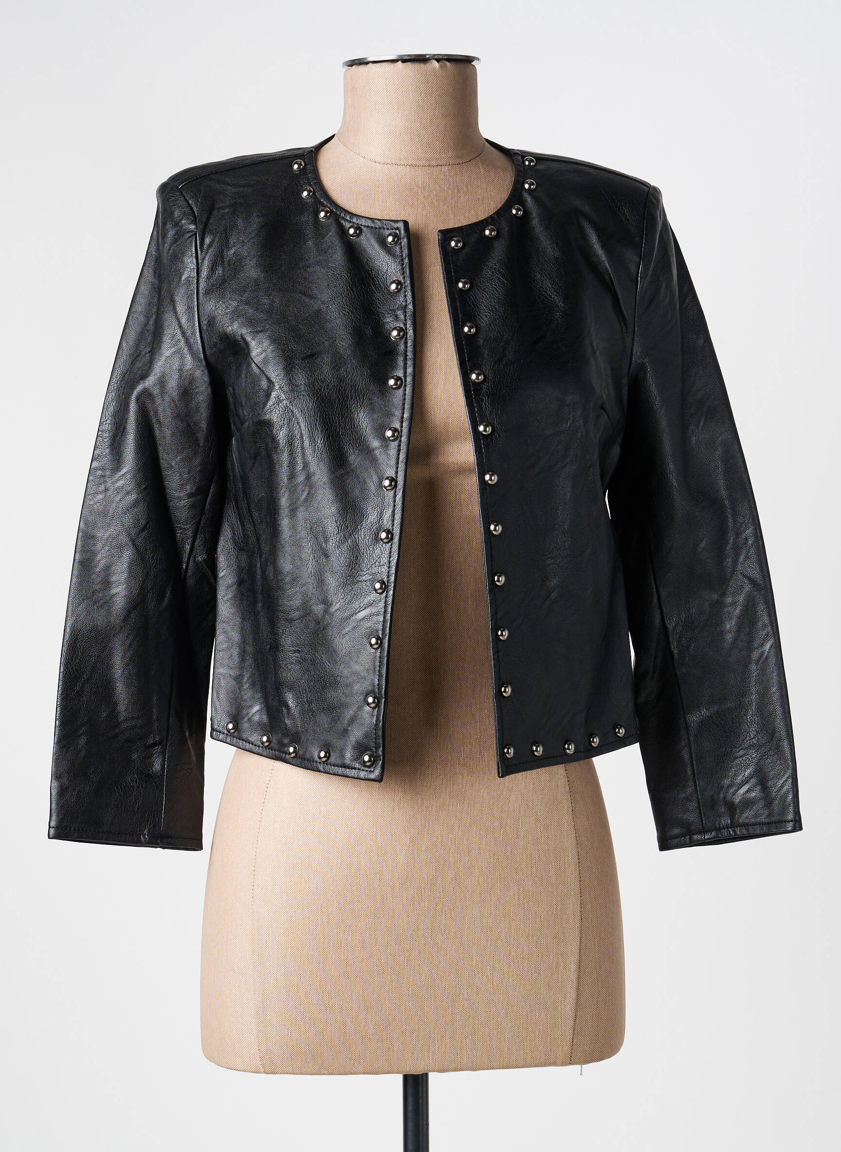 Veste simili cuir epaulette noir VOODOO femme
