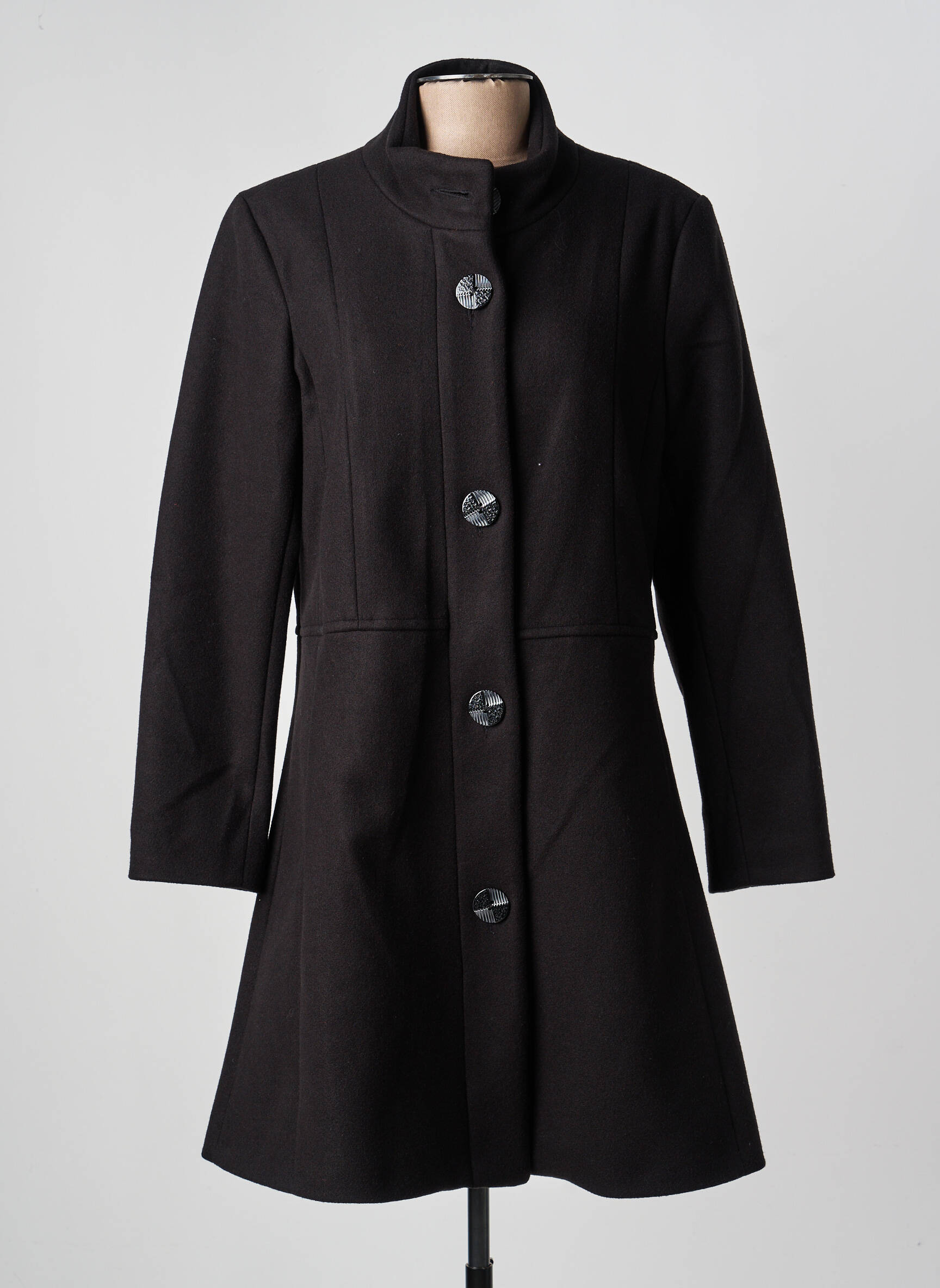 Manteau long coupe droite sans capuche noir GREGORY PAT femme