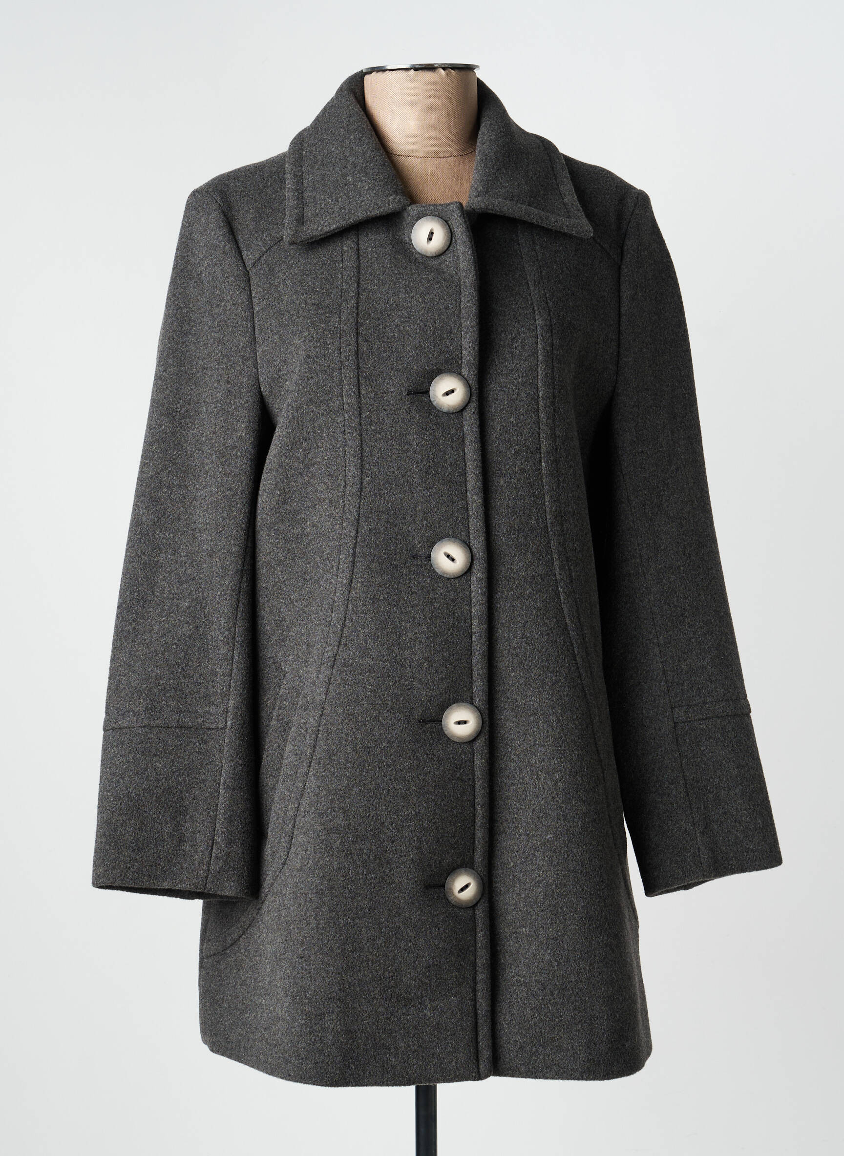 Manteau long coupe cintrée sans capuche gris GUY DUBOUIS femme