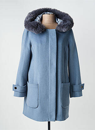 Manteau long coupe droite a capuche bleu GUY DUBOUIS femme