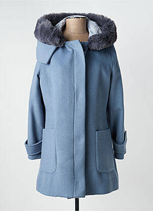Manteau long coupe droite a capuche bleu GUY DUBOUIS femme