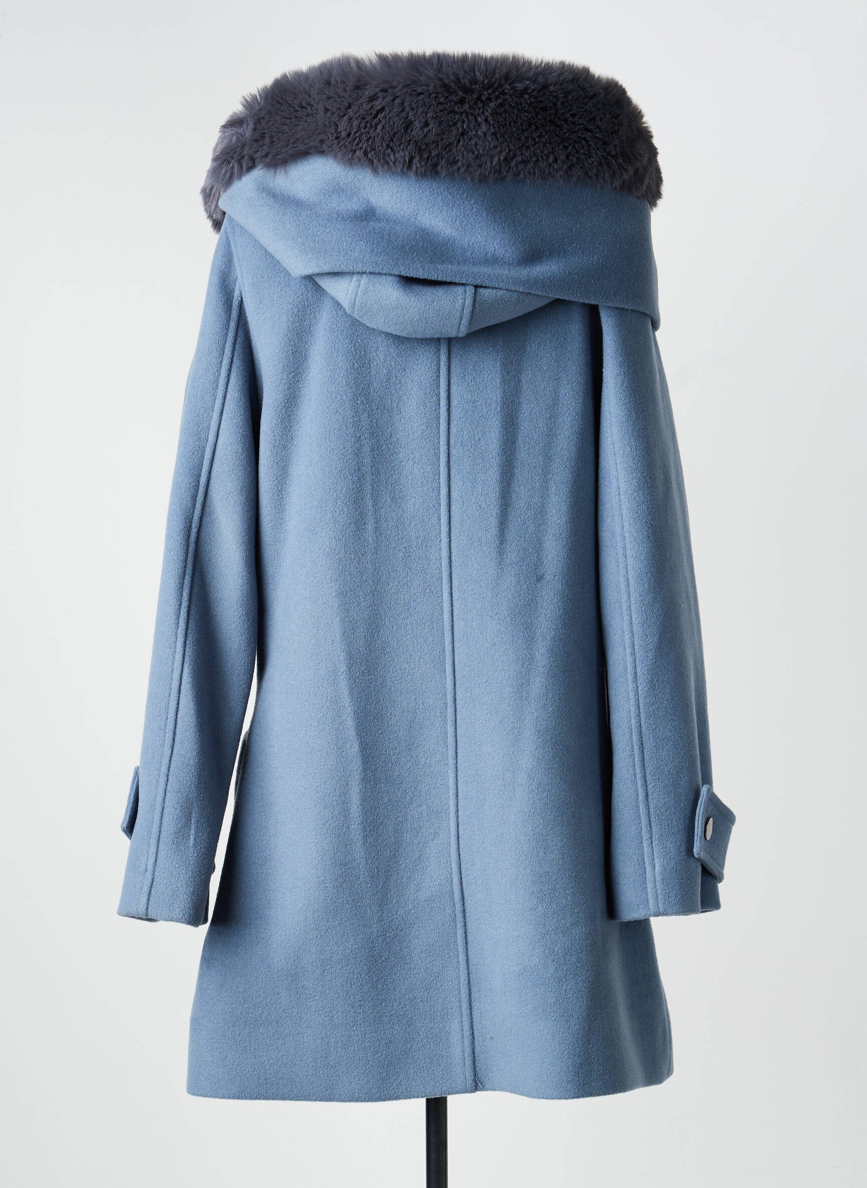 Manteau long coupe droite a capuche bleu GUY DUBOUIS femme