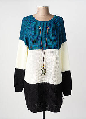 Pull tunique col rond manches longues bleu COULEURS DU TEMPS femme