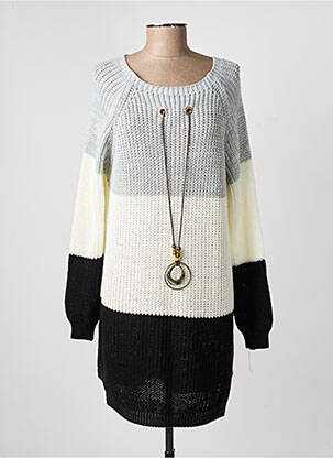 Pull tunique col rond manches longues gris COULEURS DU TEMPS femme