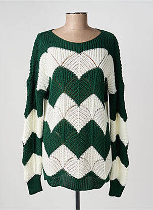 Pull resserrée sur le bas manches longues vert COULEURS DU TEMPS femme