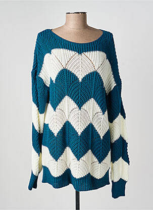 Pull resserrée sur le bas manches longues bleu COULEURS DU TEMPS femme