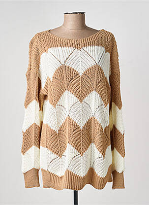 Pull resserrée sur le bas manches longues marron COULEURS DU TEMPS femme