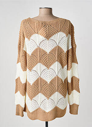Pull resserrée sur le bas manches longues marron COULEURS DU TEMPS femme