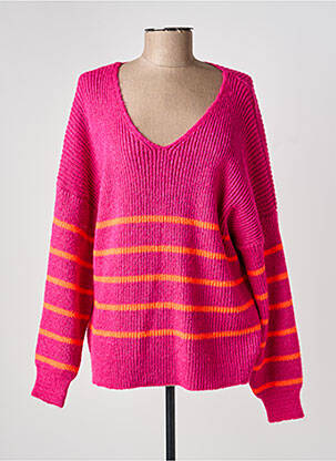Pull col v manches longues rose COULEURS DU TEMPS femme