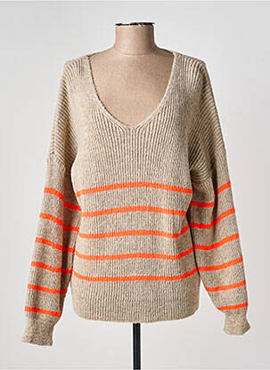 Pull col v manches longues gris COULEURS DU TEMPS femme