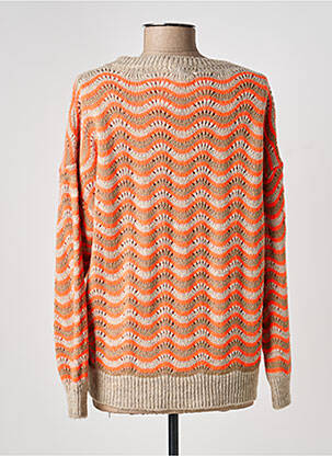 Pull resserrée sur le bas manches longues orange COULEURS DU TEMPS femme