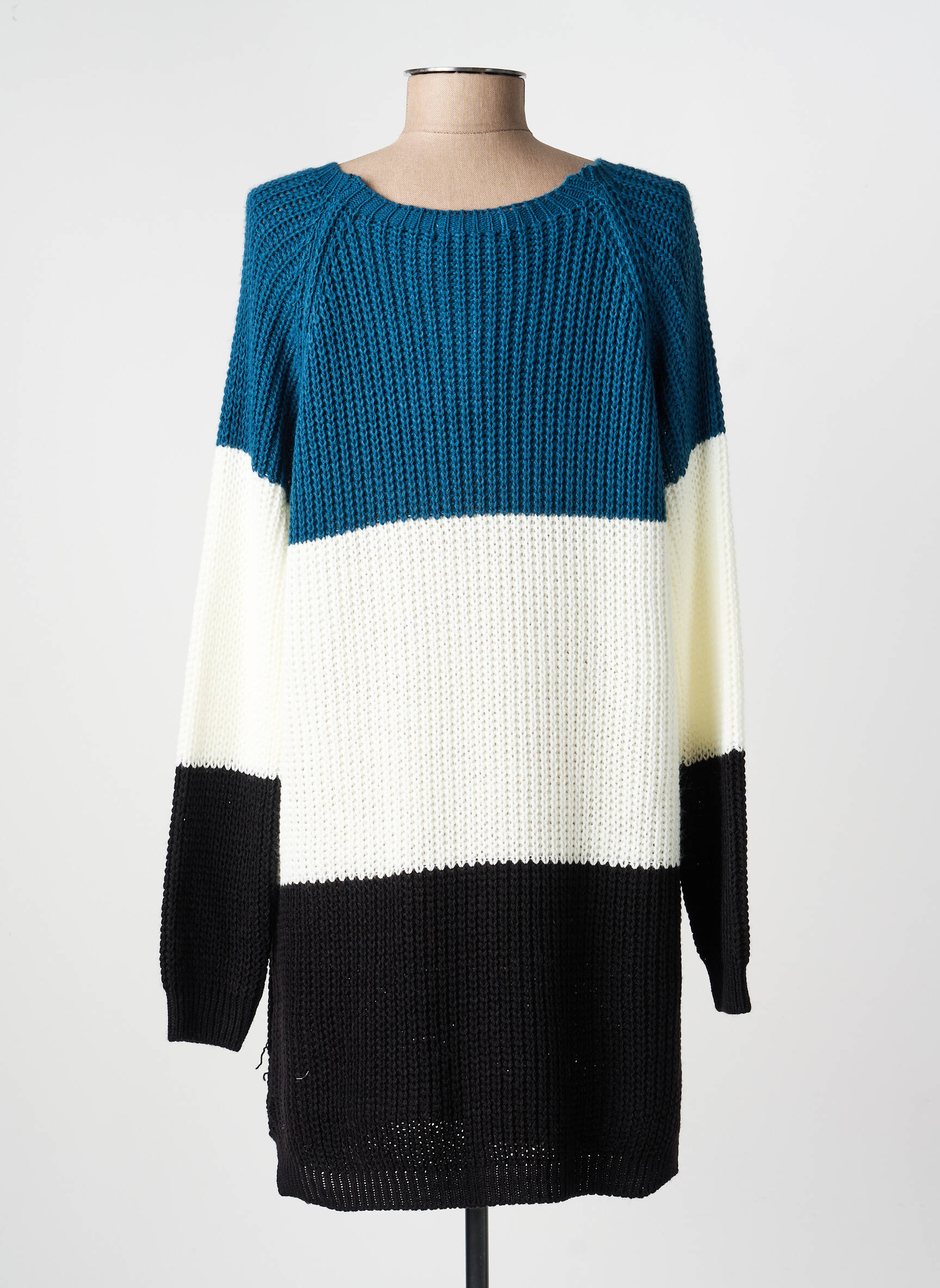 Pull tunique col rond manches longues bleu COULEURS DU TEMPS femme