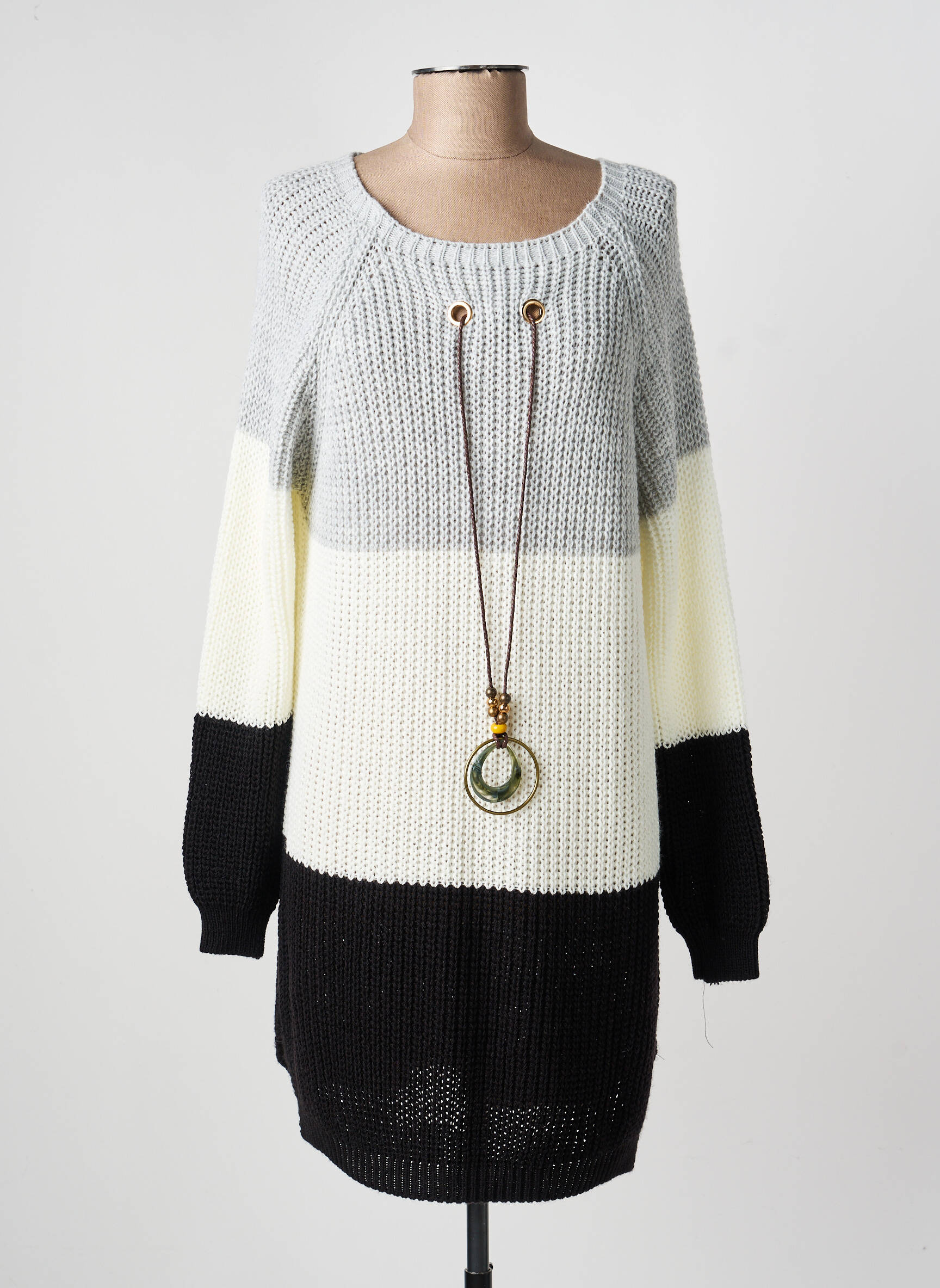 Pull tunique col rond manches longues gris COULEURS DU TEMPS femme