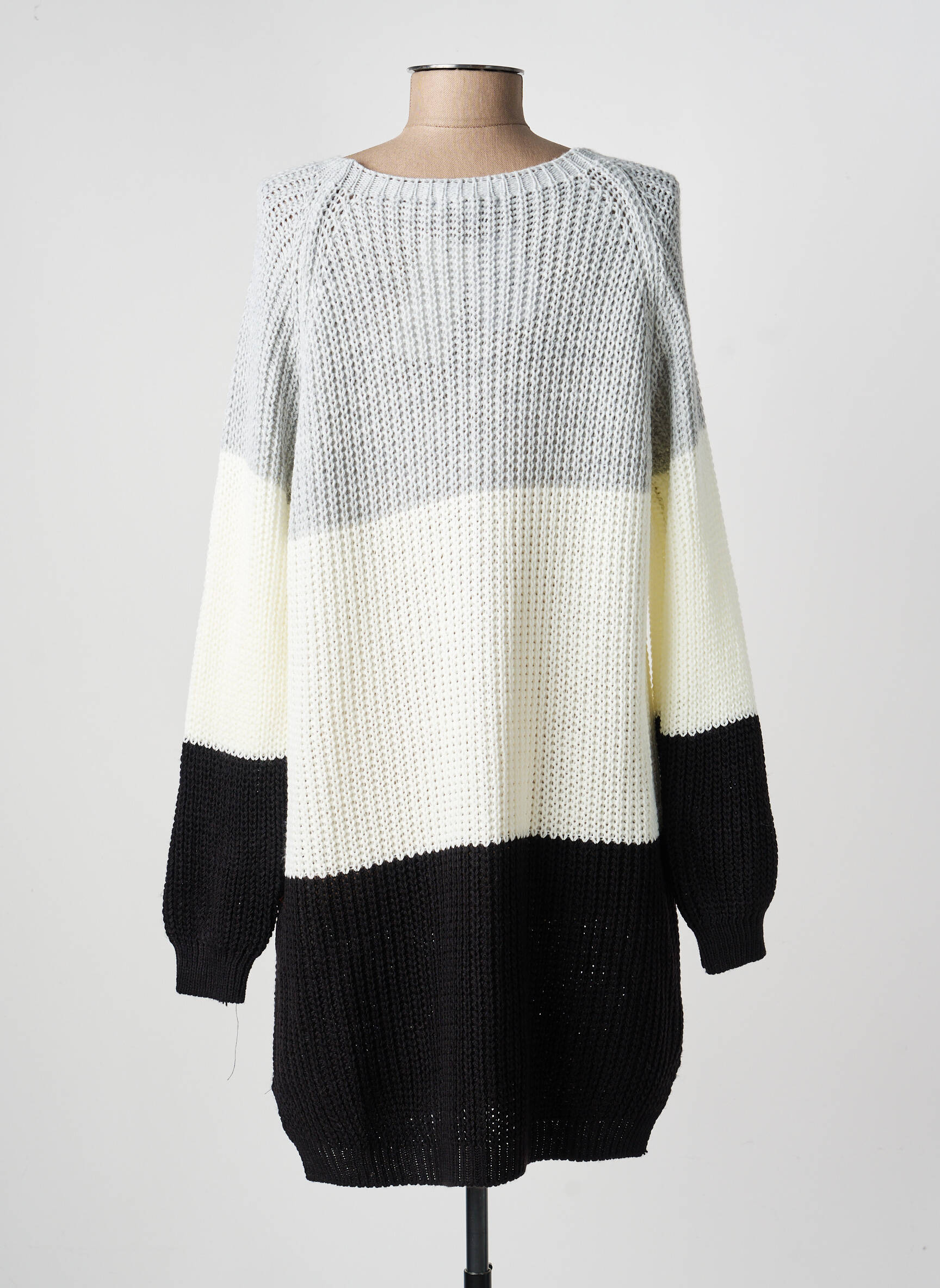 Pull tunique col rond manches longues gris COULEURS DU TEMPS femme