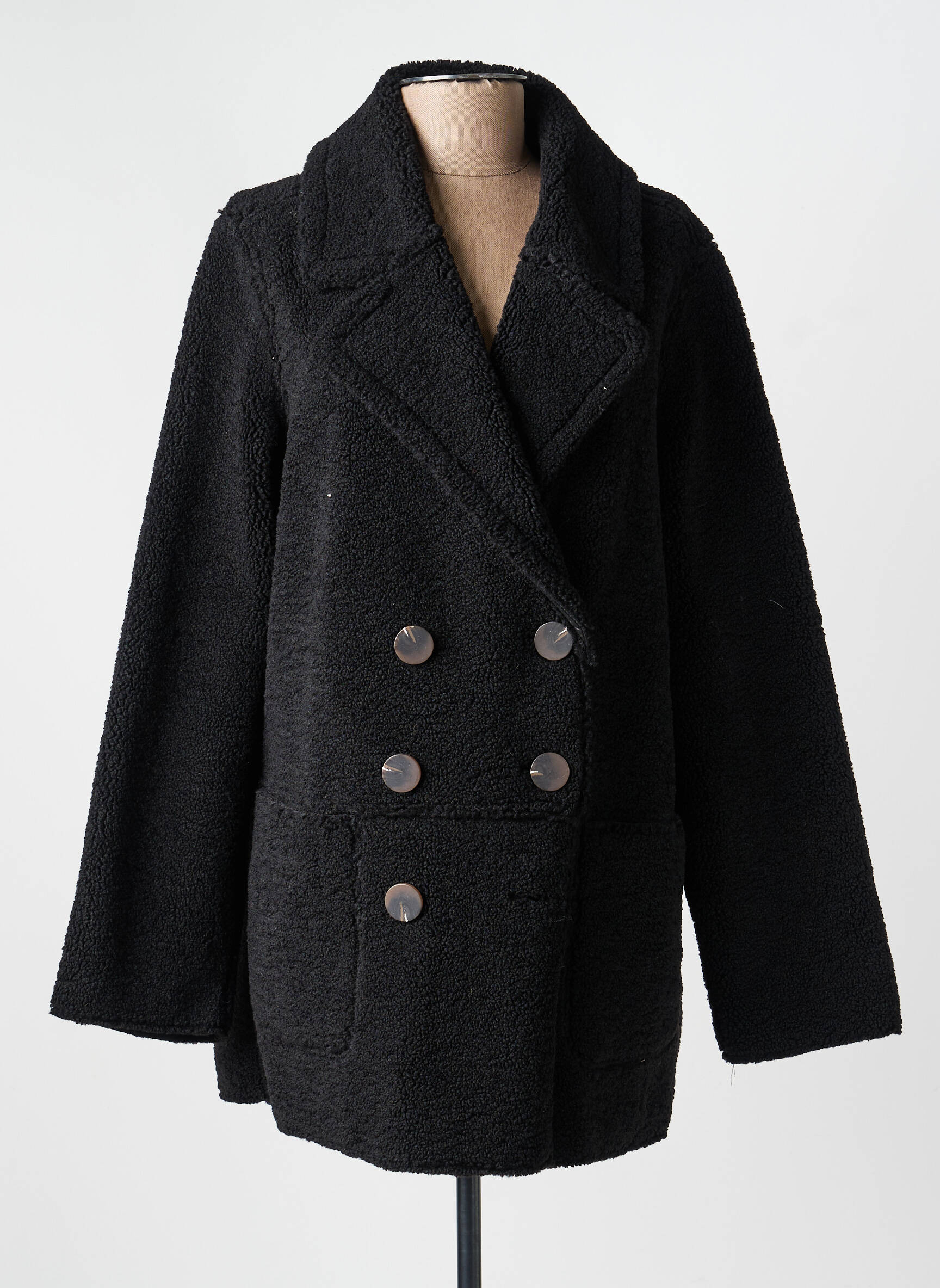 Manteau long coupe droite sans capuche noir JULIE GUERLANDE femme