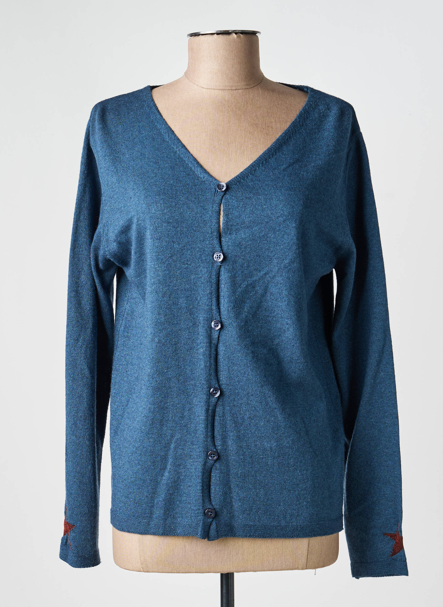 Gilet manches longues fermeture boutonnée sur le devant bleu VOODOO femme