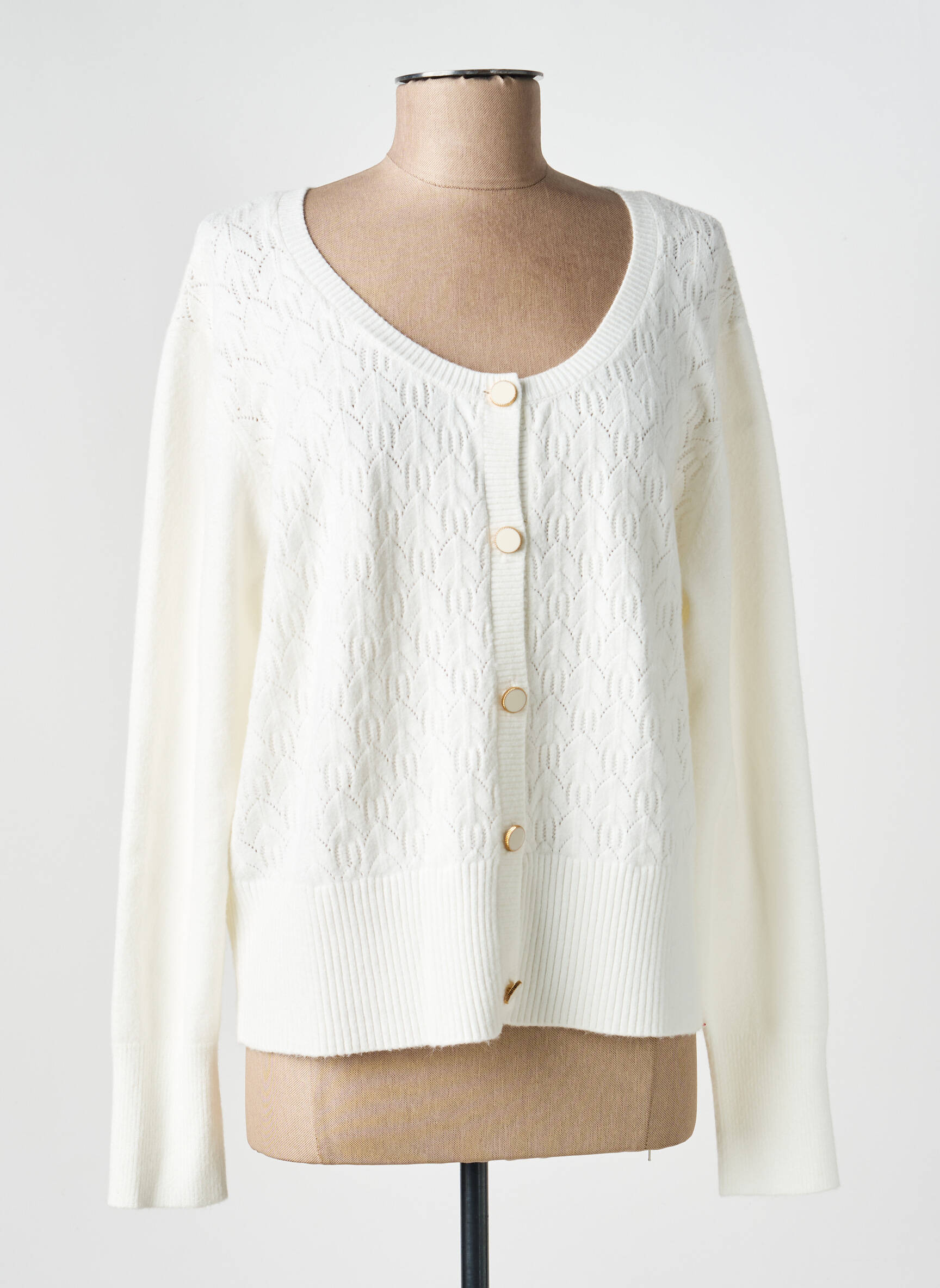 Gilet manches longues col rond blanc JULIE GUERLANDE femme