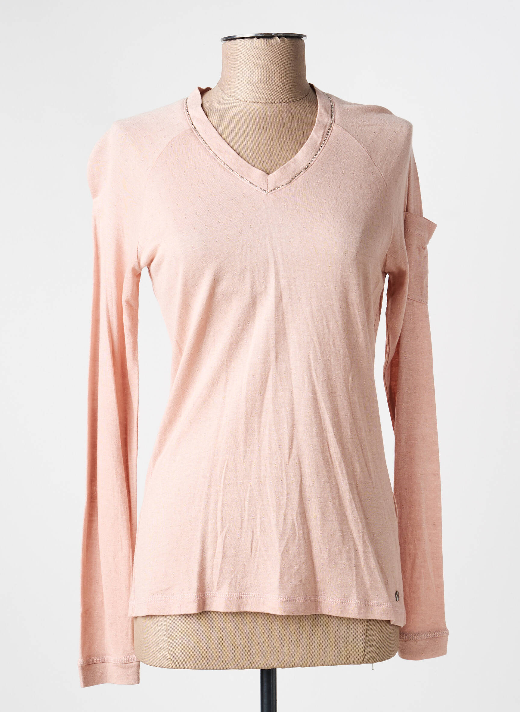 Top tissage jersey manches longues rose VOODOO femme