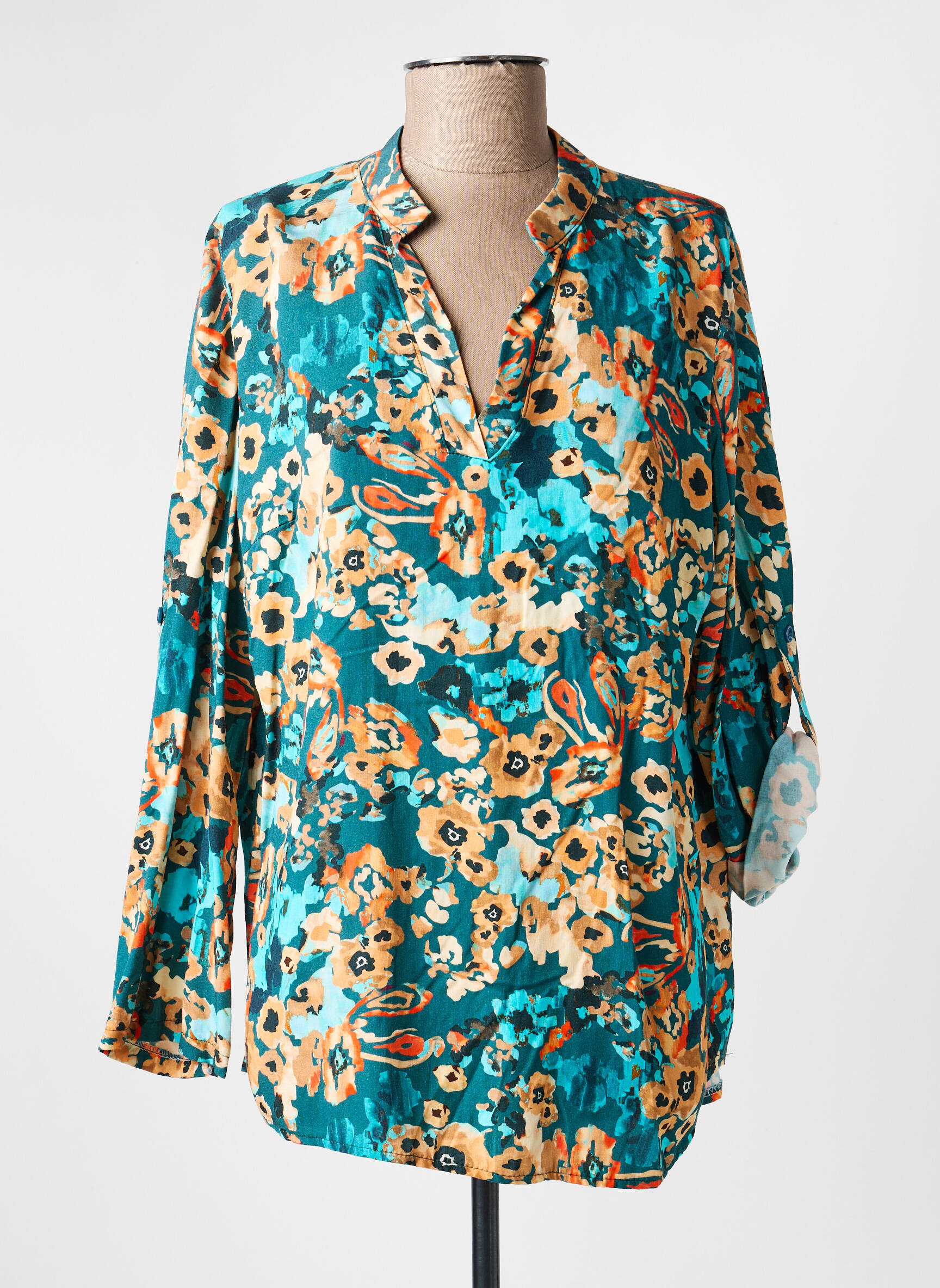 Blouse imprimé fleurs manches longues vert COULEURS DU TEMPS femme