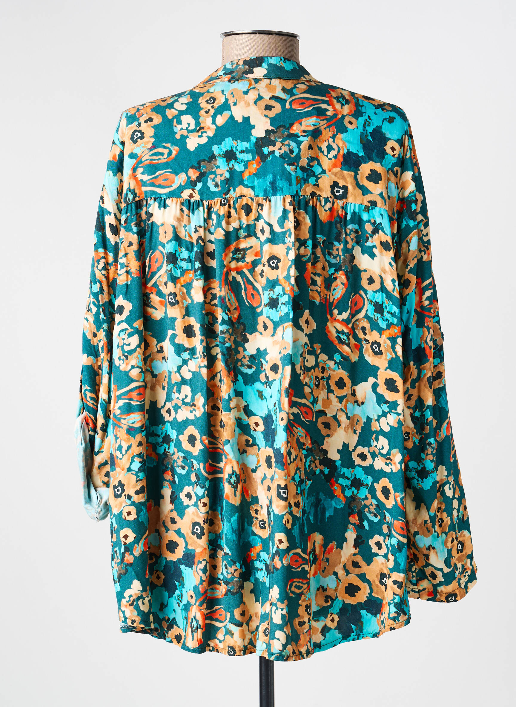 Blouse imprimé fleurs manches longues vert COULEURS DU TEMPS femme